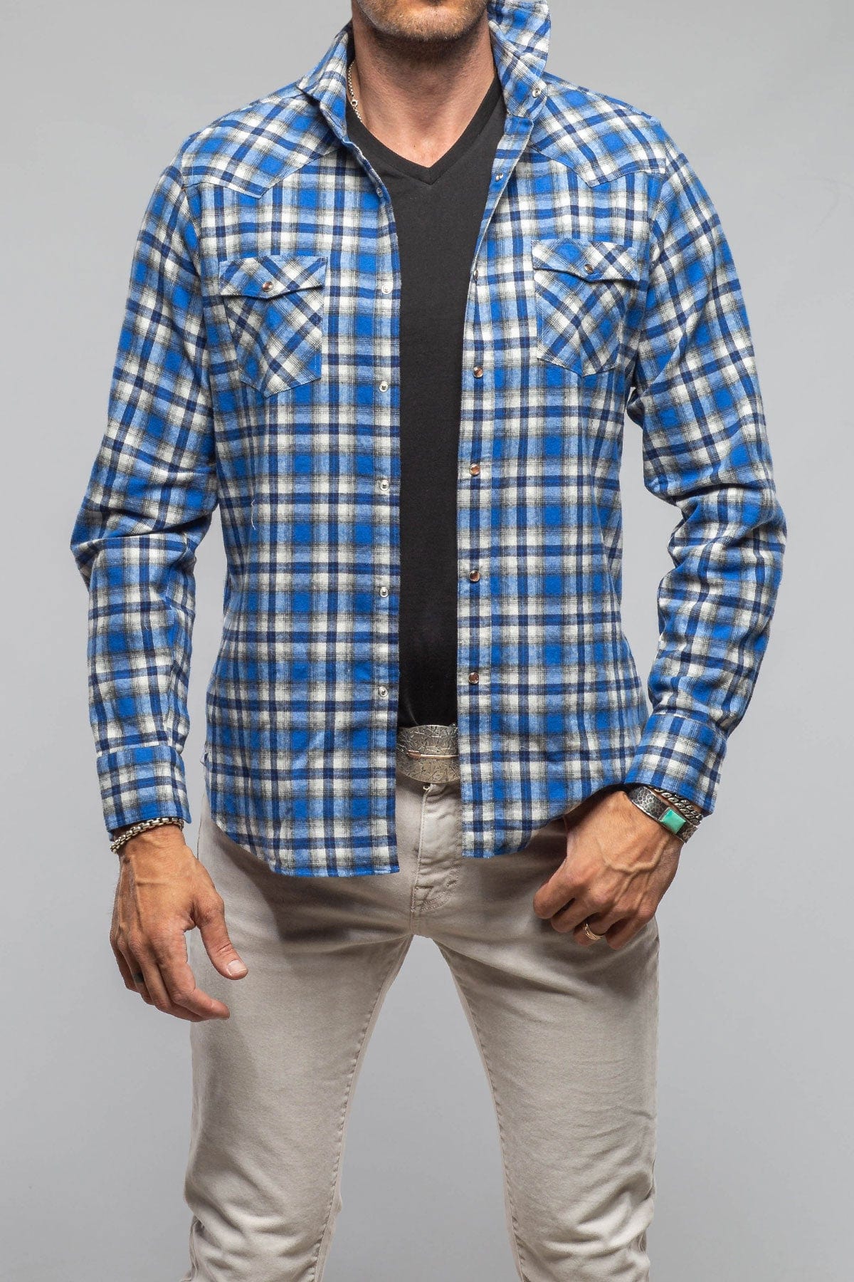 Lagoon Washed Western Check In Blue Black - AXEL'S