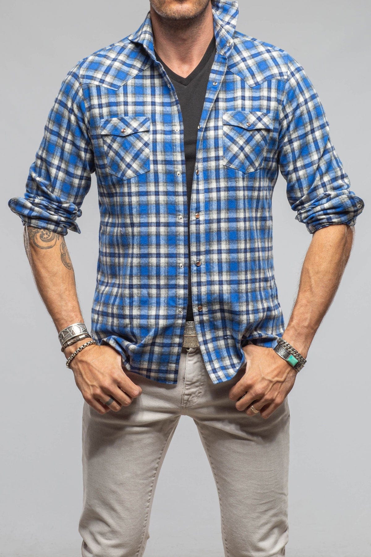 Lagoon Washed Western Check In Blue Black - AXEL'S