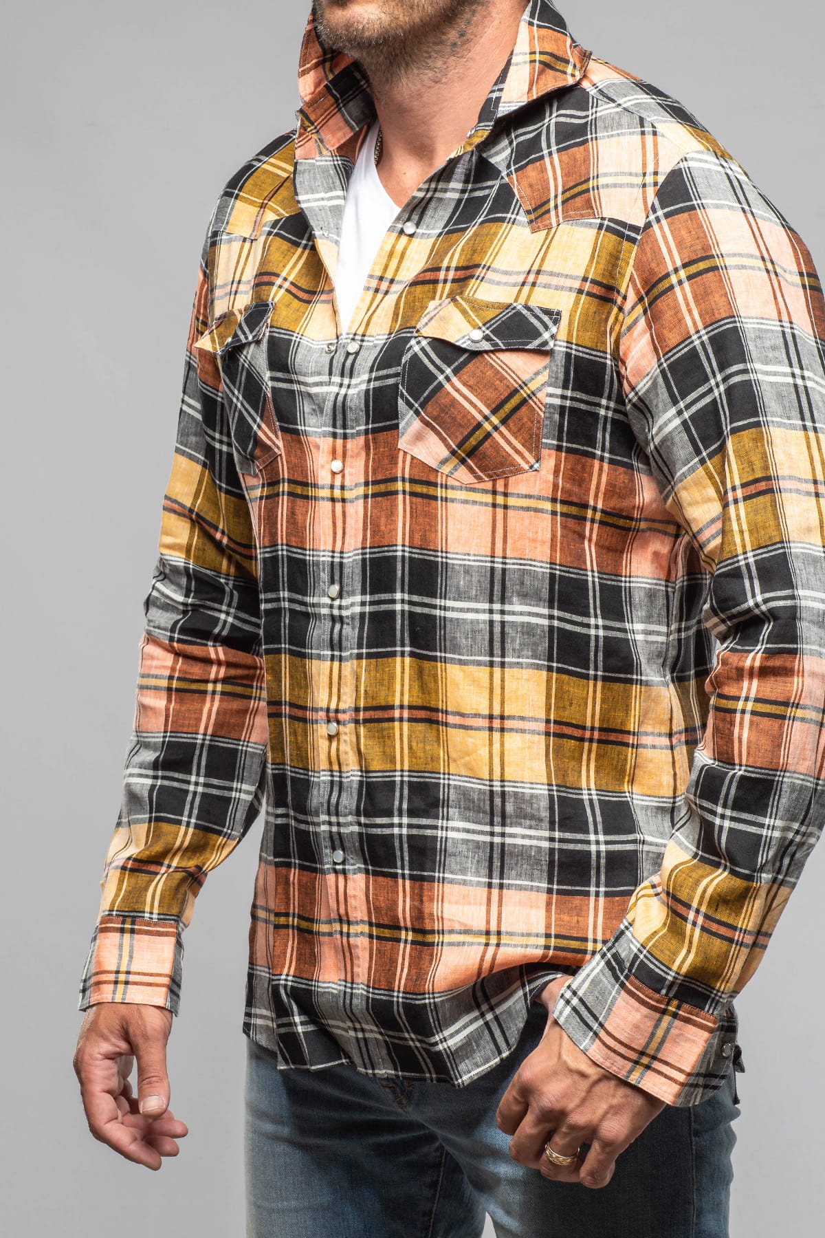Giannetto Portofino Leo Linen Western Snap Shirt Mens - Shirts - Dress