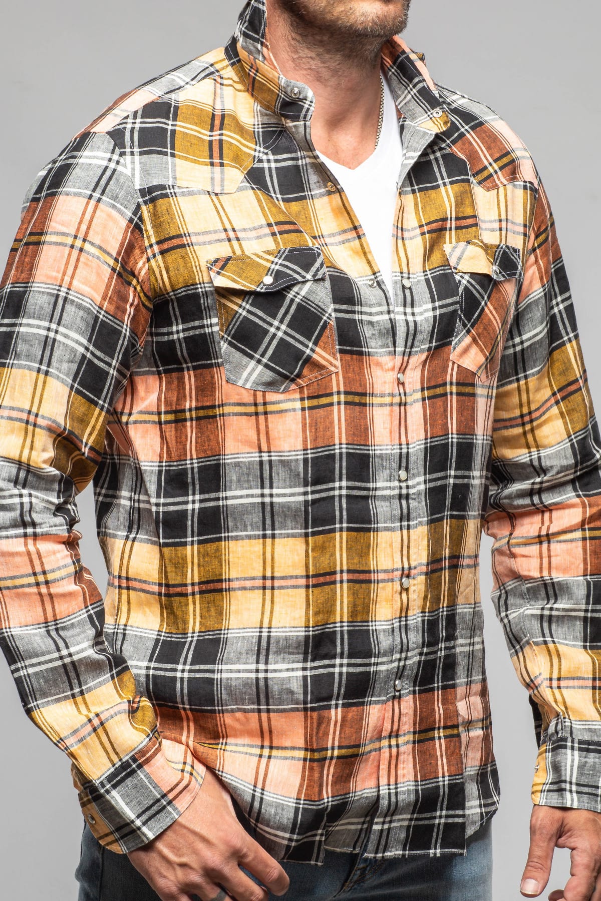 Giannetto Portofino Leo Linen Western Snap Shirt Mens - Shirts - Dress