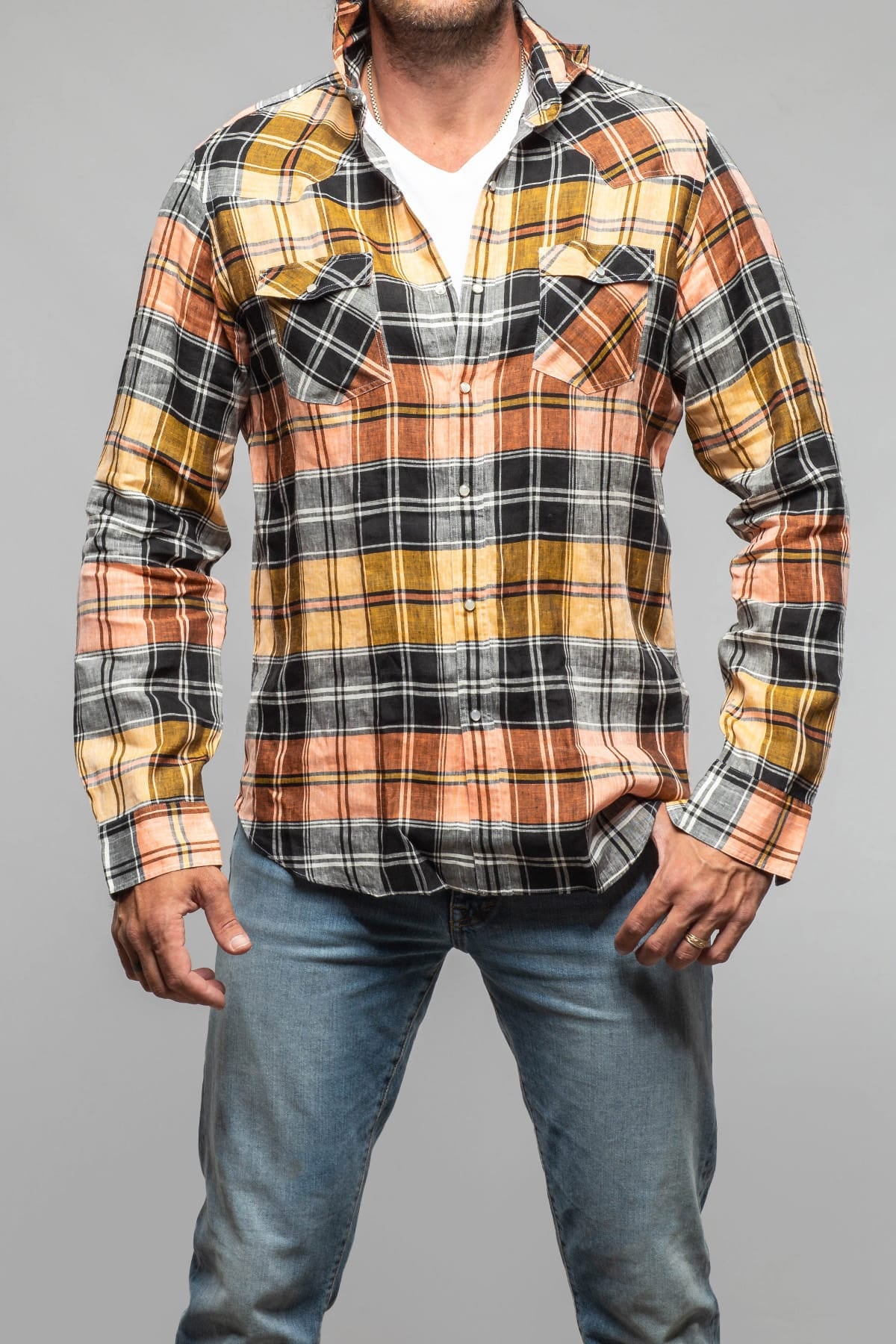 Giannetto Portofino Leo Linen Western Snap Shirt Mens - Shirts - Dress