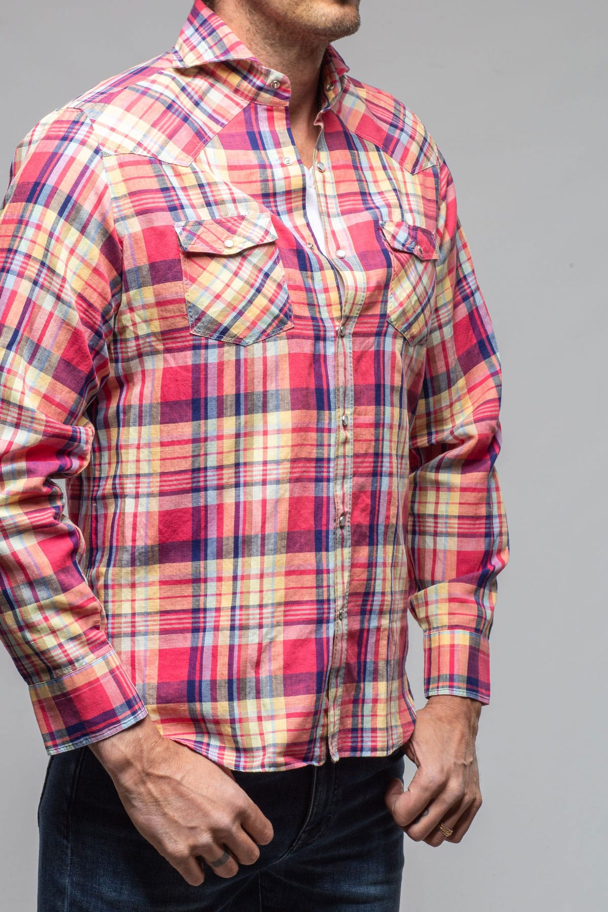 Giannetto Portofino Lyles Western Snap Shirt In Raspberry Mens - Shirts - Dress