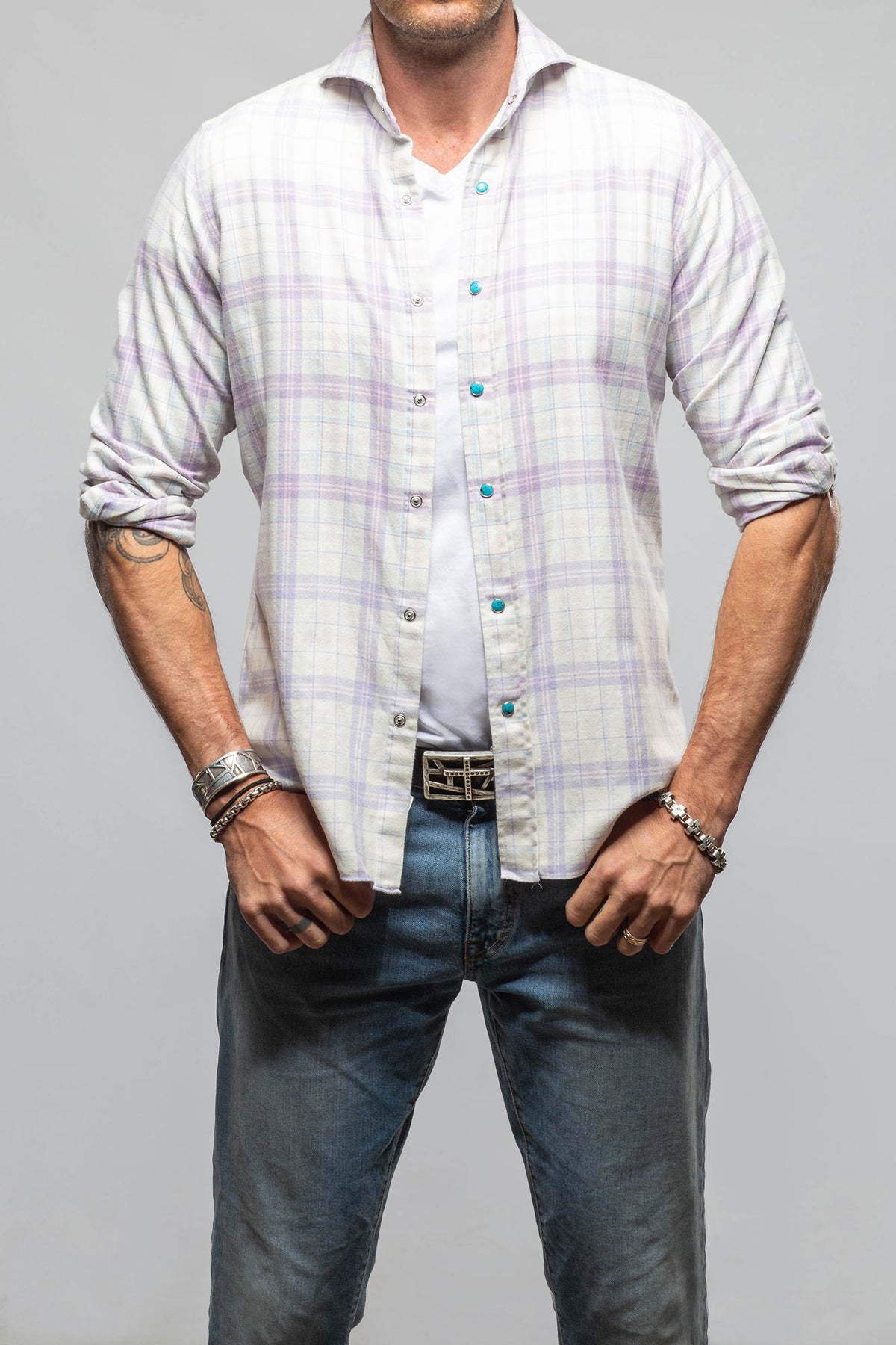 Giannetto Portofino Mitchell Snap Shirt In Grey Purple Mens - Shirts - Dress