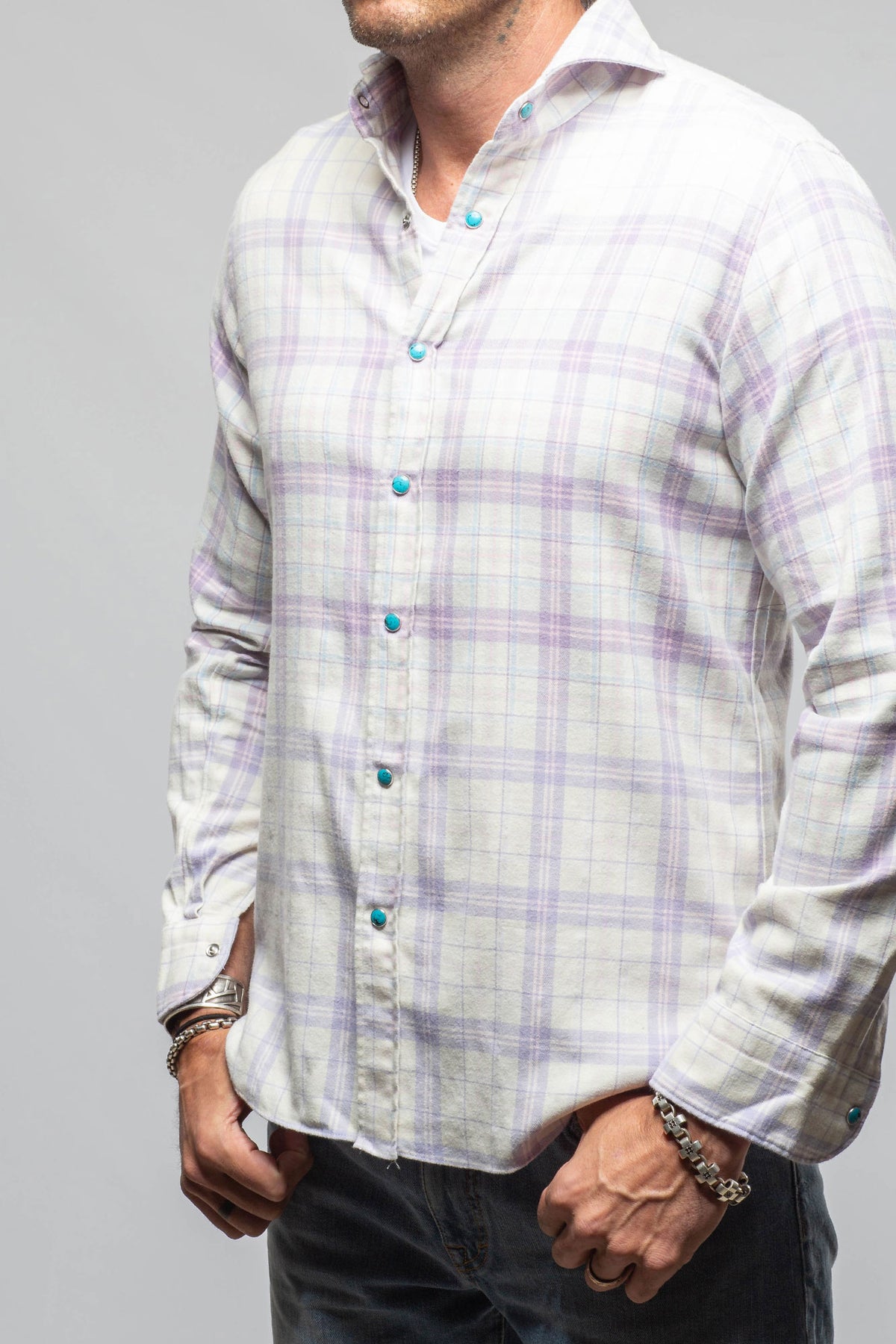 Giannetto Portofino Mitchell Snap Shirt In Grey Purple Mens - Shirts - Dress