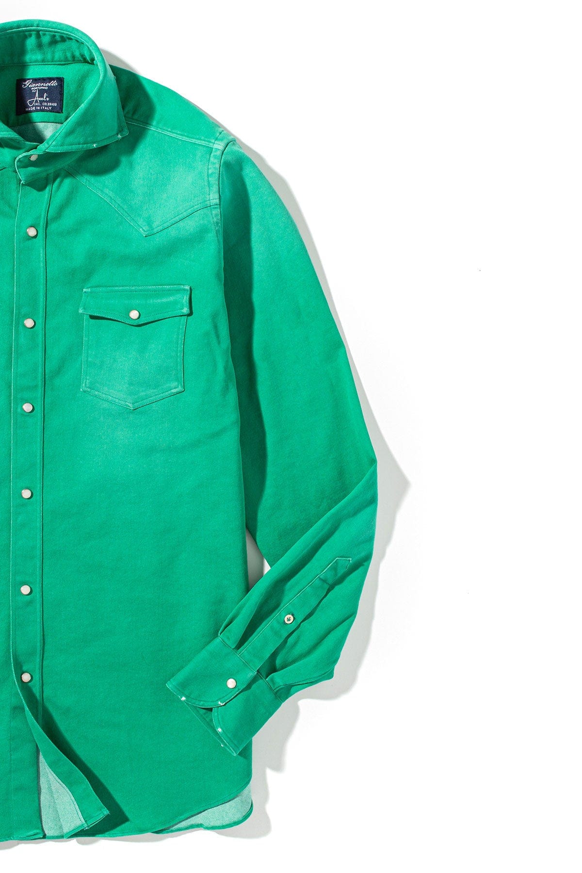 Giannetto Portofino Rebel Western Cotton Stretch Shirt In Green Mens - Shirts - Dress