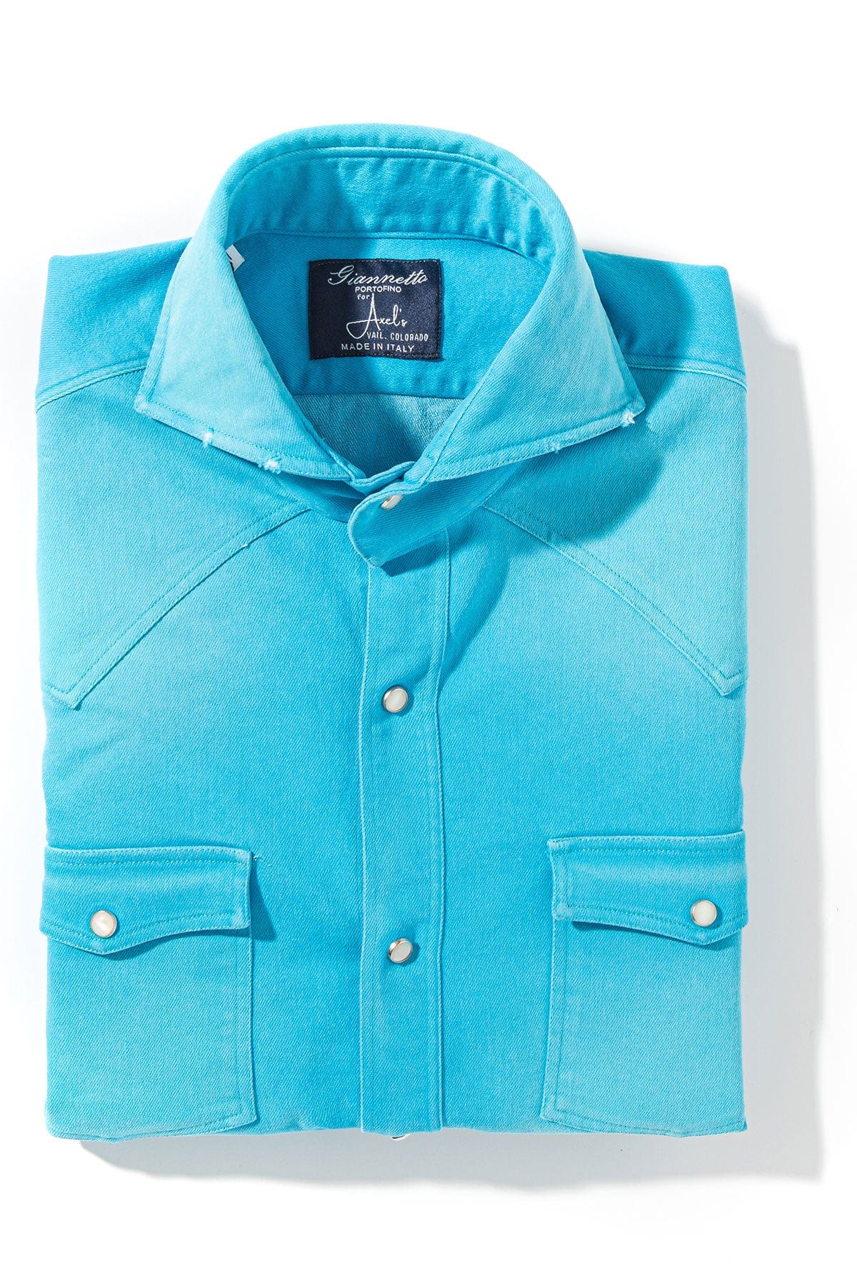 Giannetto Portofino Rebel Western Cotton Stretch Shirt In Lt. Blue Mens - Shirts - Dress
