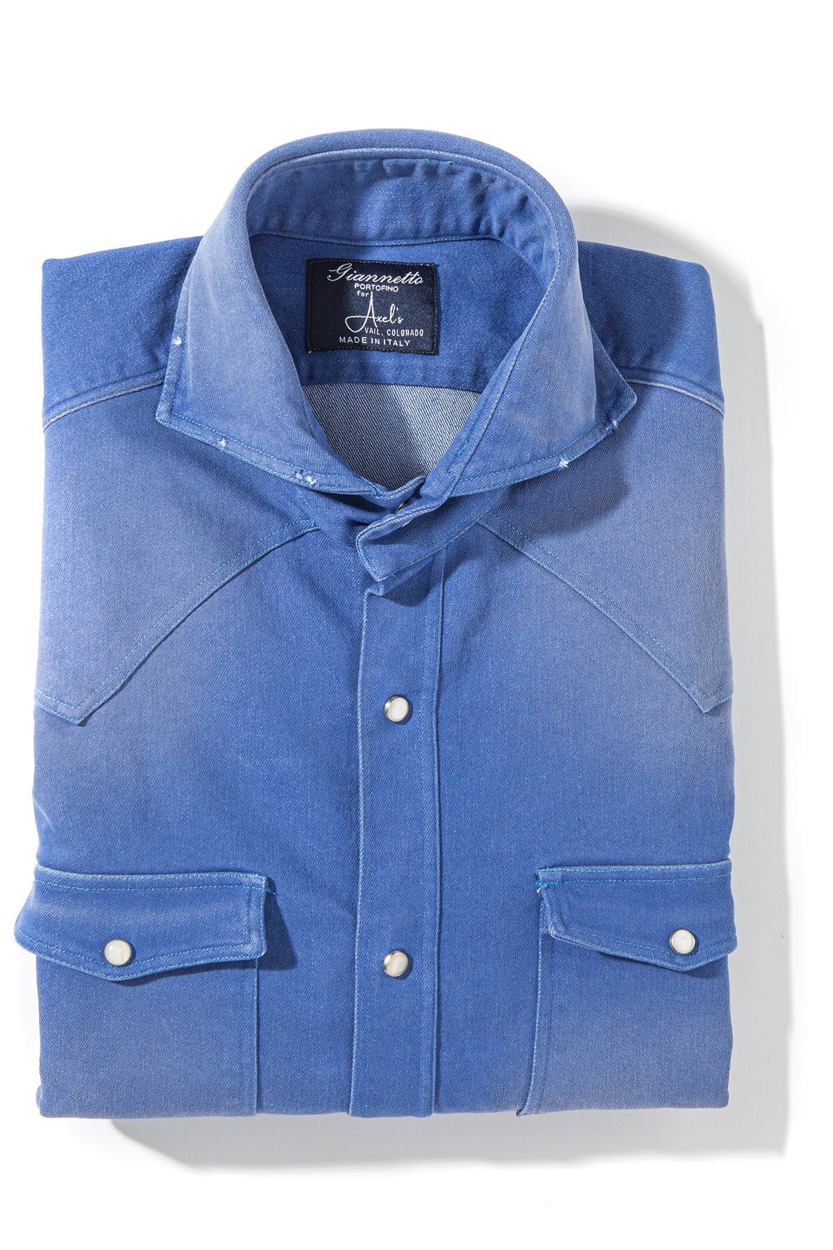 Giannetto Portofino Rebel Western Cotton Stretch Shirt In Sky Blue Mens - Shirts - Dress