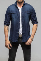 Round Rock Chambray Western Snap Shirt In Dark Blue - AXEL'S