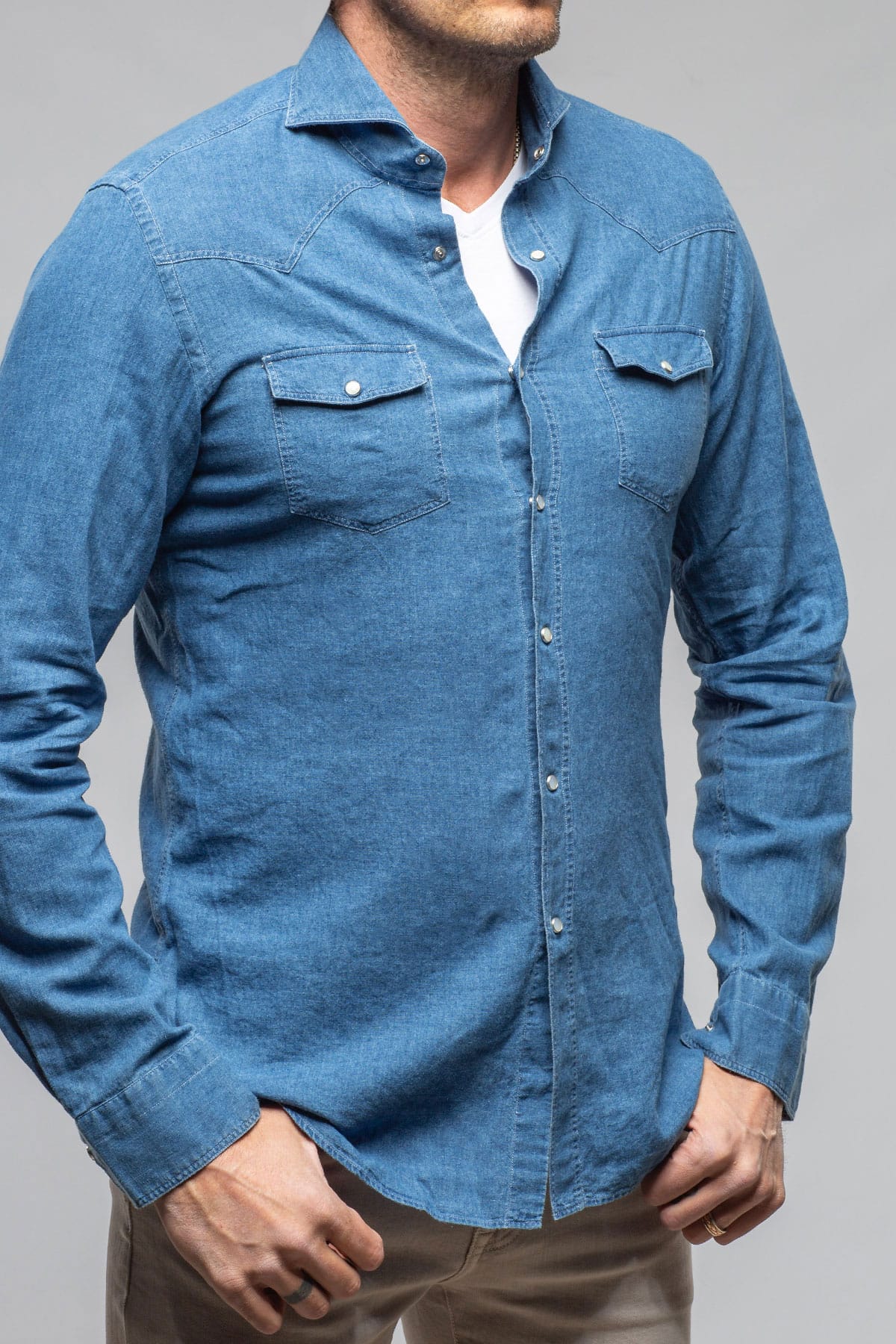 Giannetto Portofino Round Rock Chambray Western Snap Shirt Mens - Shirts - Dress