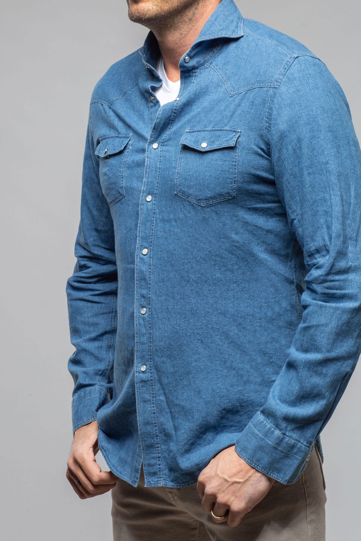 Giannetto Portofino | Round Rock Chambray Western Snap Shirt