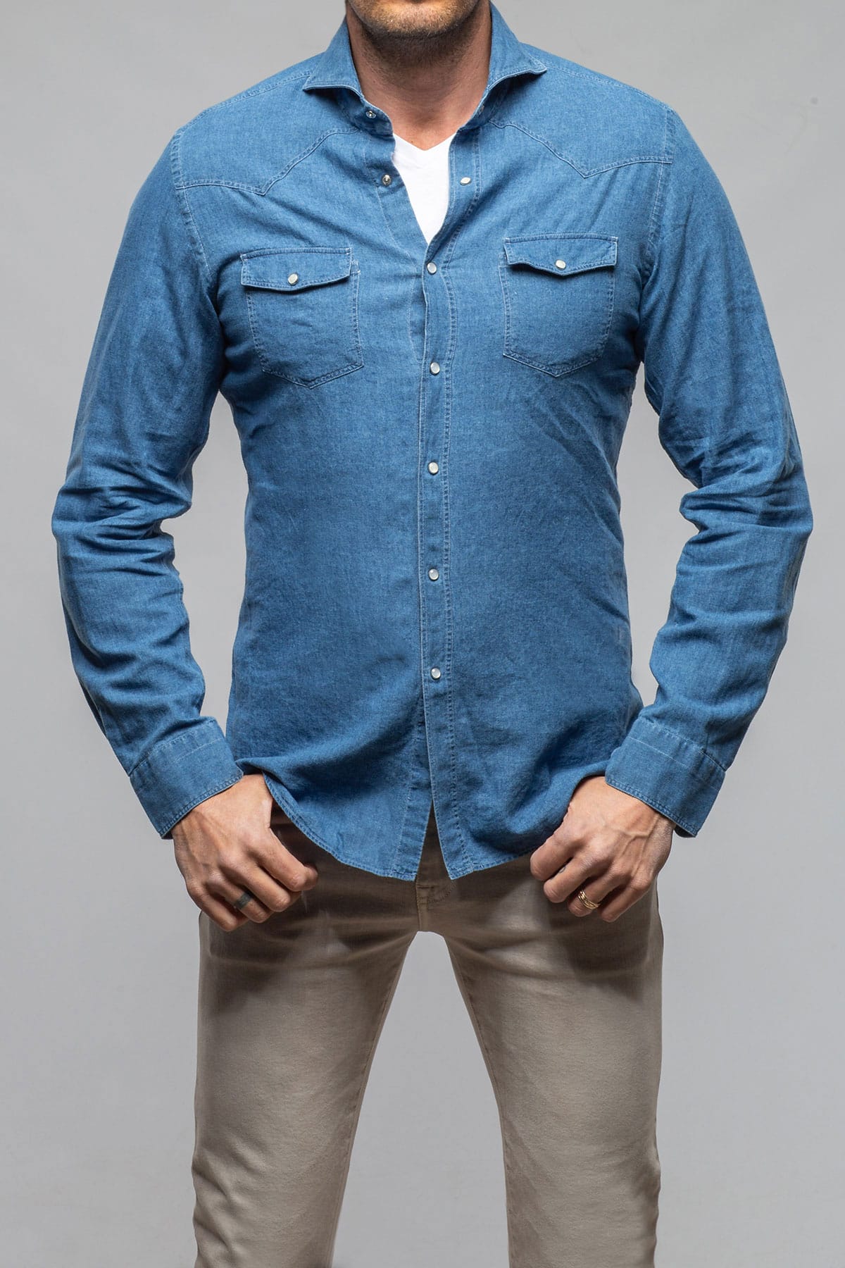 Giannetto Portofino Round Rock Chambray Western Snap Shirt Mens - Shirts - Dress