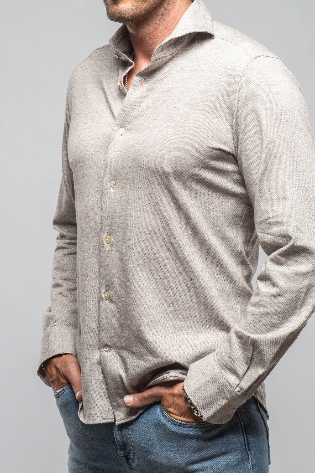 Giannetto Portofino Serenity Cotton Cashmere Jersey In Brown | Mens - Shirts - Dress