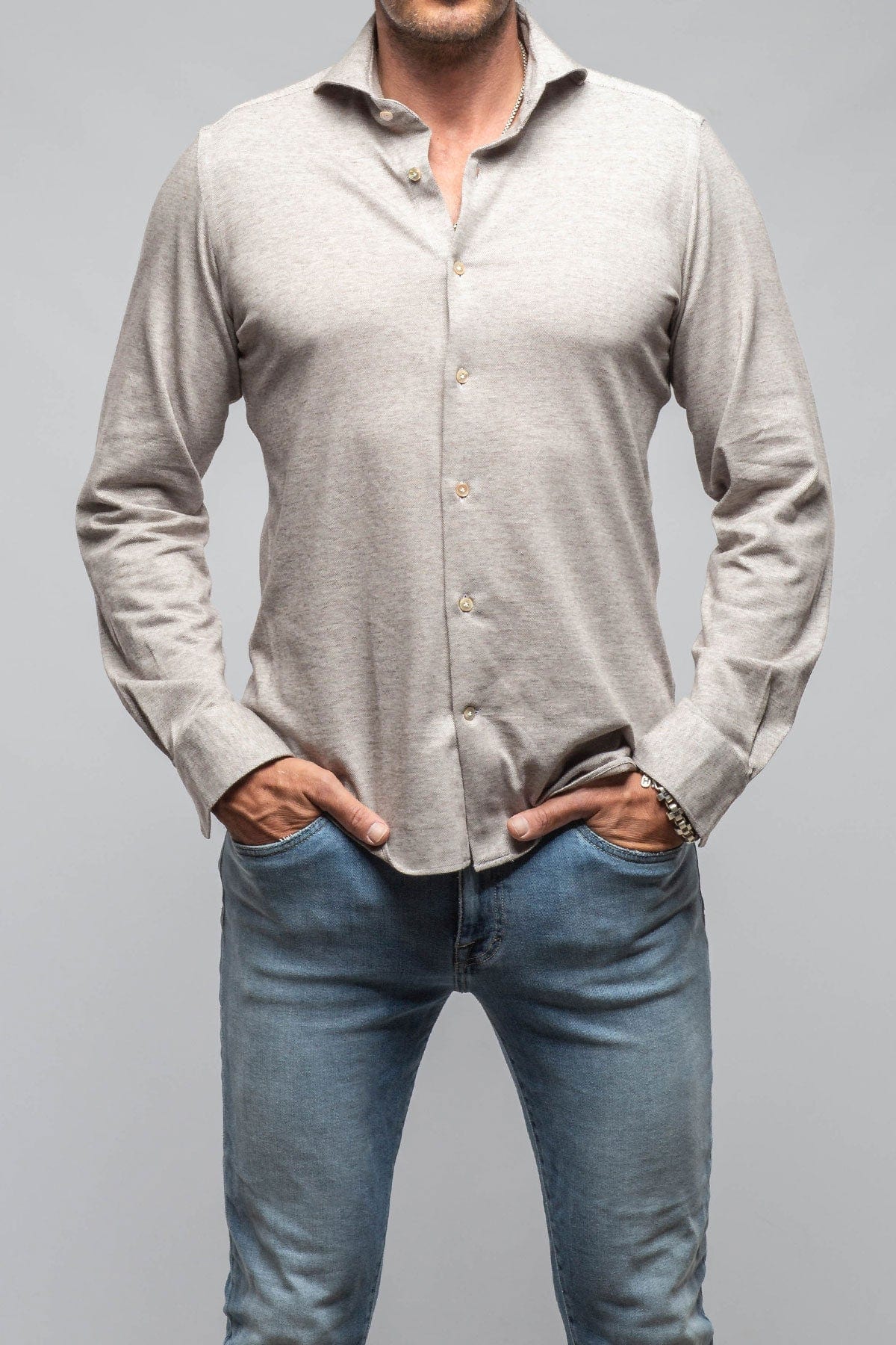 Giannetto Portofino Serenity Cotton Cashmere Jersey In Brown | Mens - Shirts - Dress