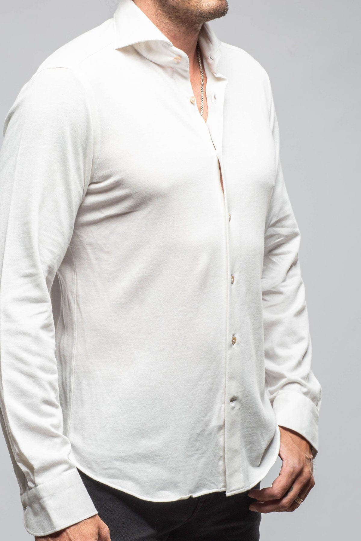 Giannetto Portofino Serenity Cotton Cashmere Jersey In Cream | Mens - Shirts - Dress