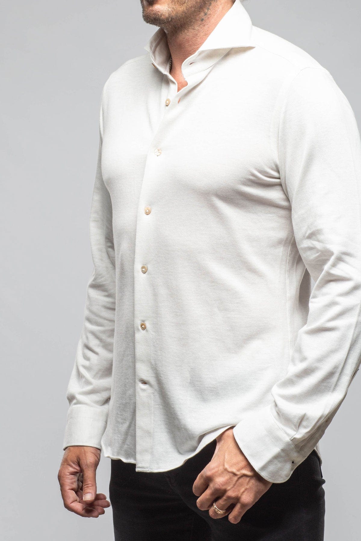 Giannetto Portofino Serenity Cotton Cashmere Jersey In Cream | Mens - Shirts - Dress