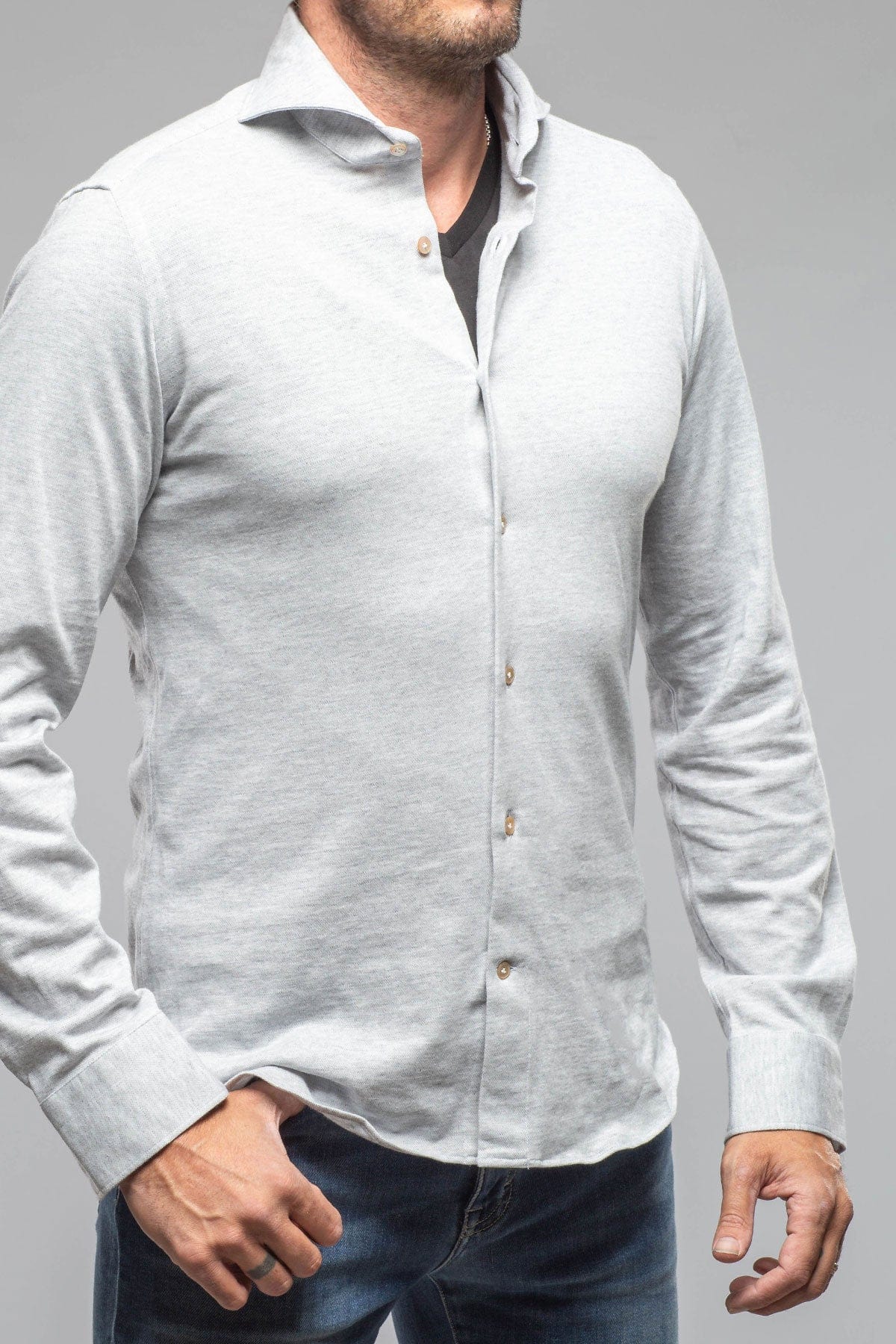 Giannetto Portofino Serenity Cotton Cashmere Jersey In Grey | Mens - Shirts - Dress