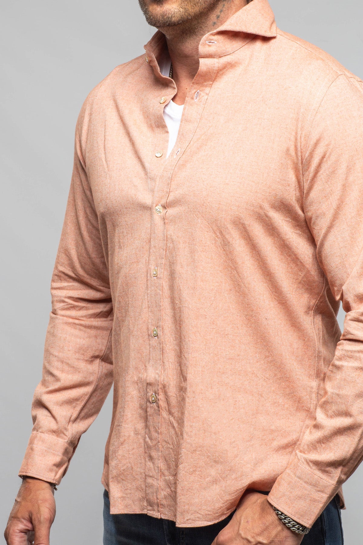 Giannetto Portofino Stanovoy Solid Brushed Cotton Shirt In Orange Mens - Shirts - Dress