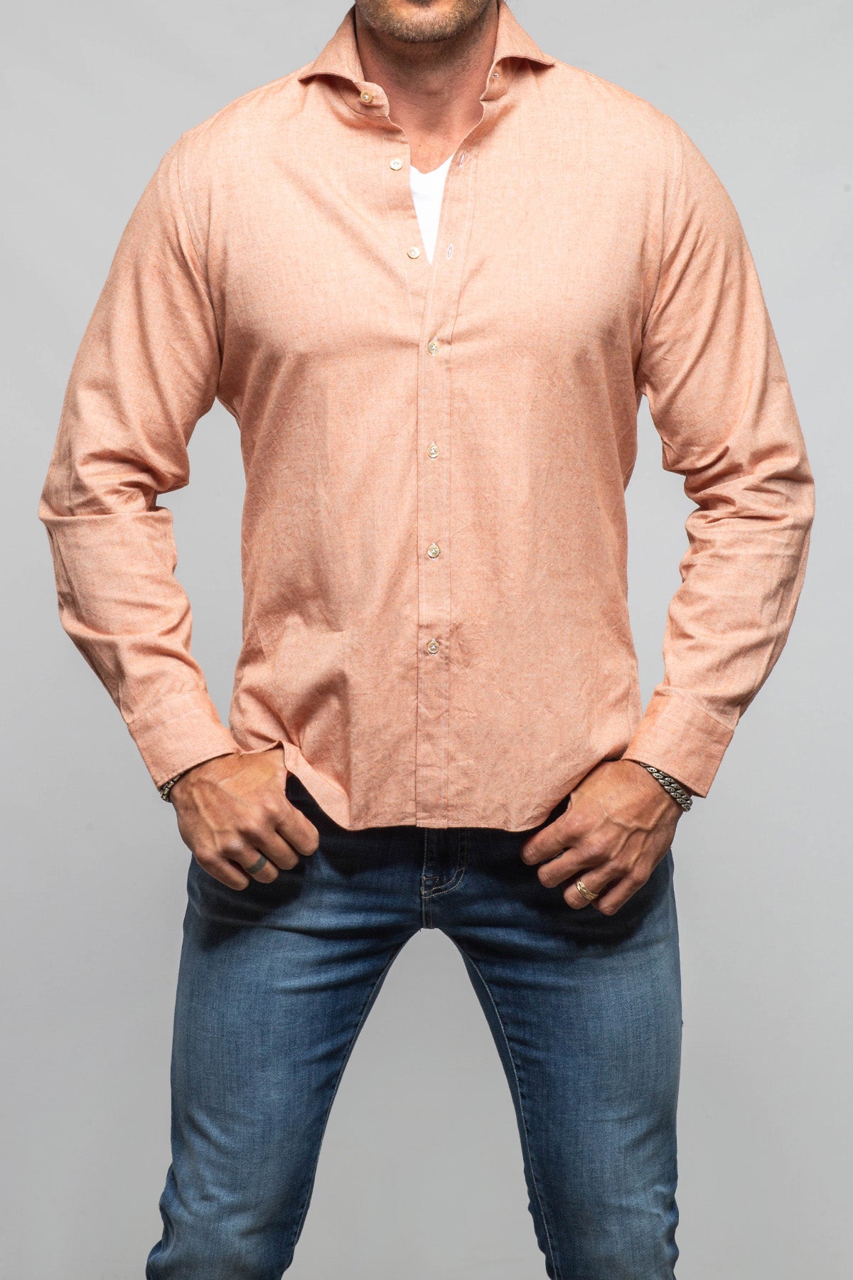 Giannetto Portofino Stanovoy Solid Brushed Cotton Shirt In Orange Mens - Shirts - Dress