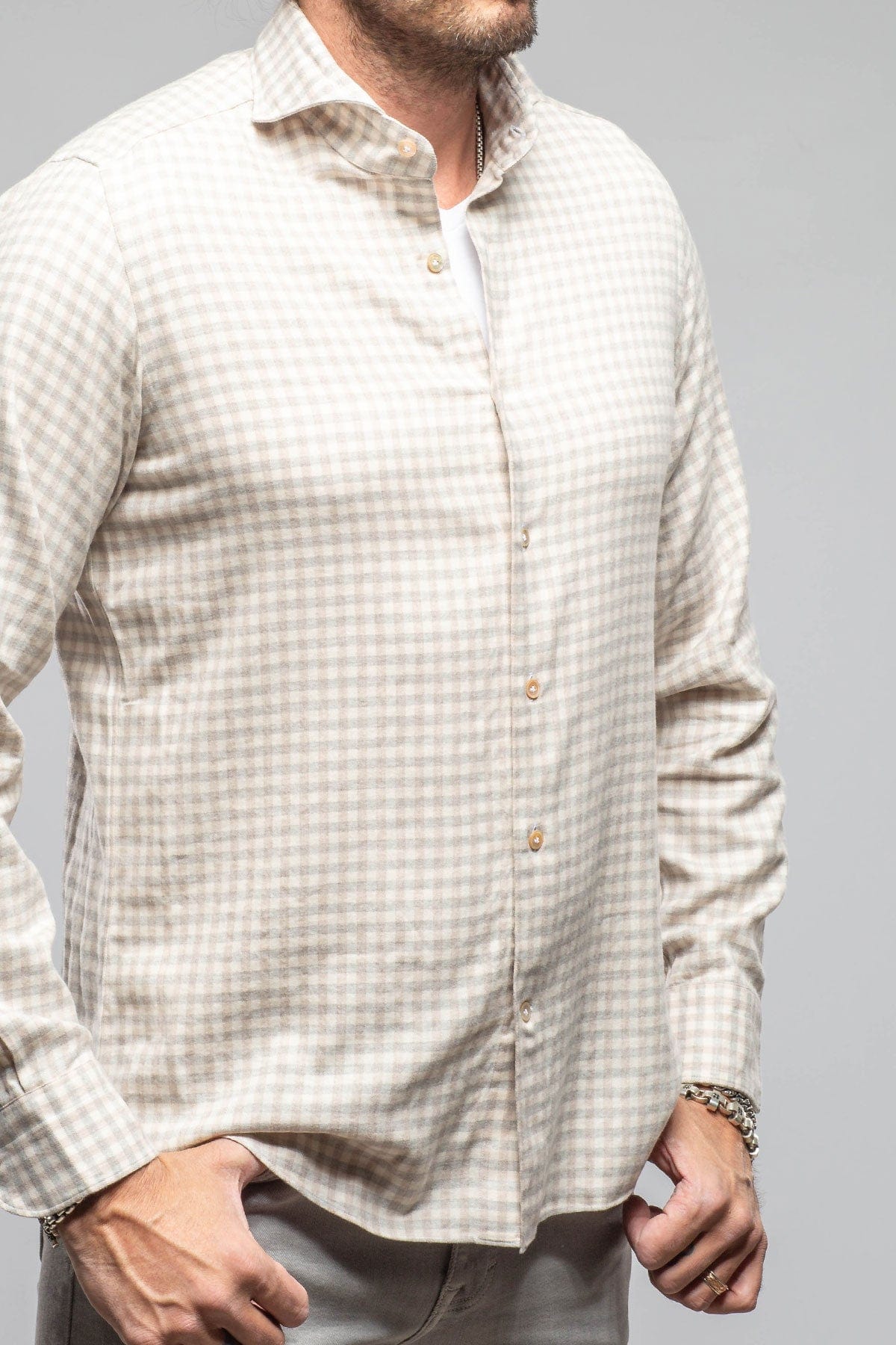 Giannetto Portofino Starlight Soft Cotton Shirt In Beige Tan Check Mens - Shirts - Dress