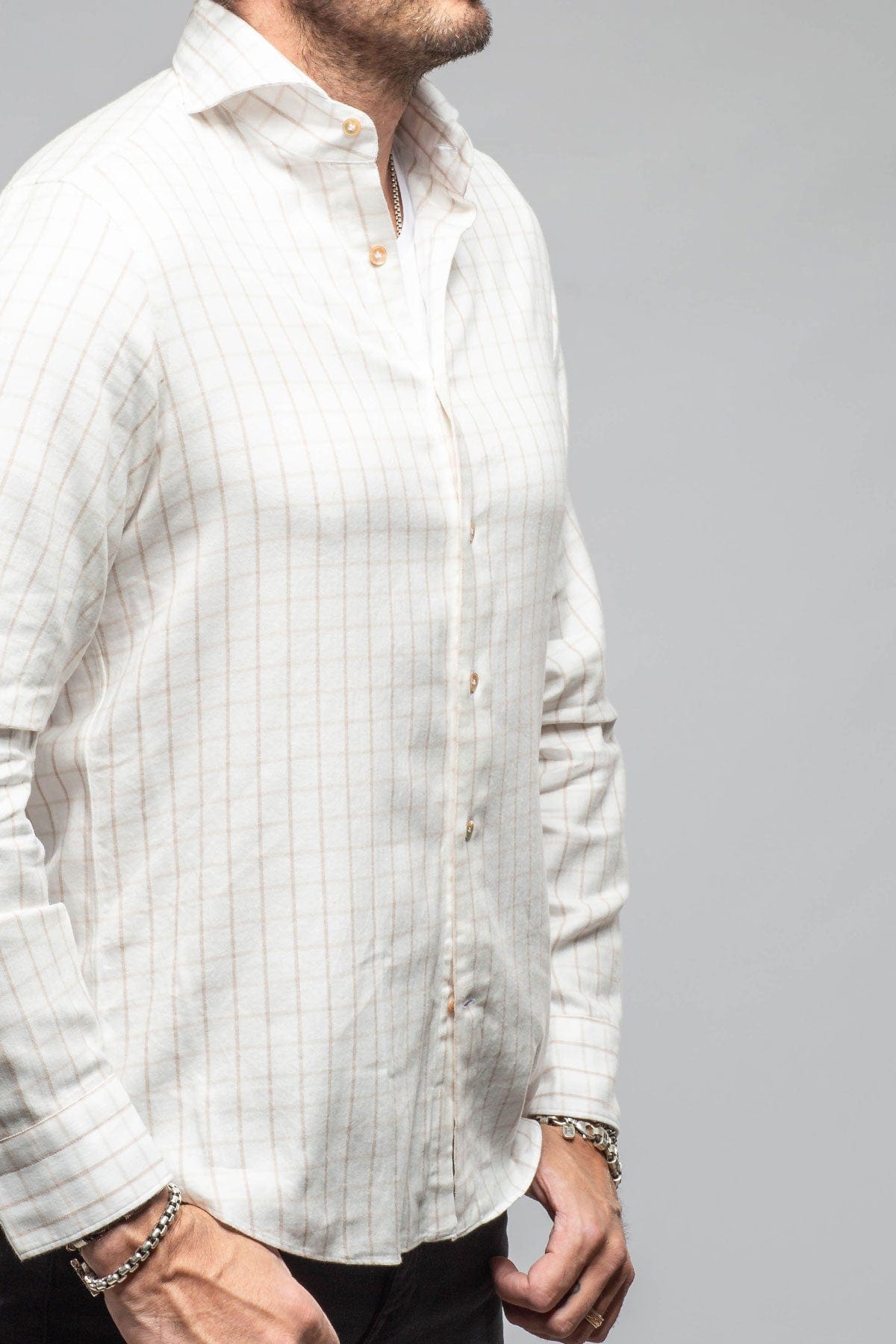 Giannetto Portofino Starlight Soft Cotton Shirt In Beige White Check Mens - Shirts - Dress