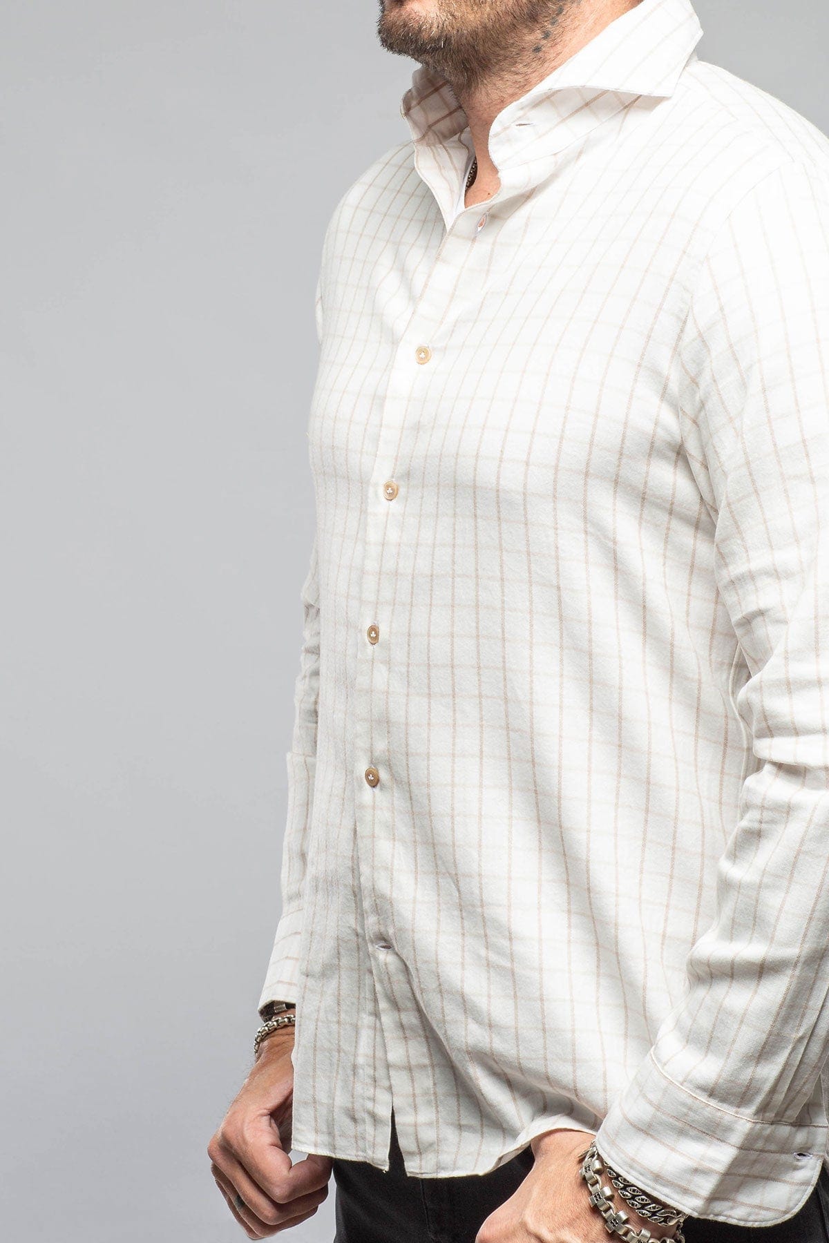 Giannetto Portofino Starlight Soft Cotton Shirt In Beige White Check Mens - Shirts - Dress