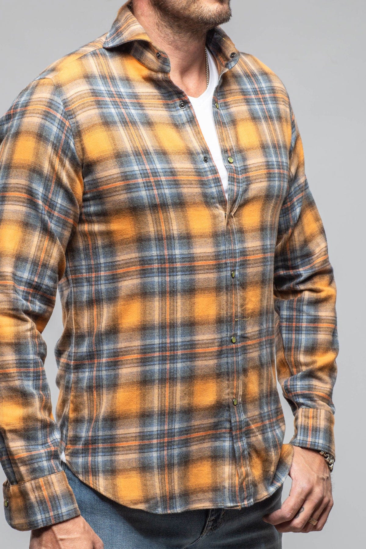 Giannetto Portofino Sunbeam Cotton Check Shirt In Orange Blue Mens - Shirts - Dress