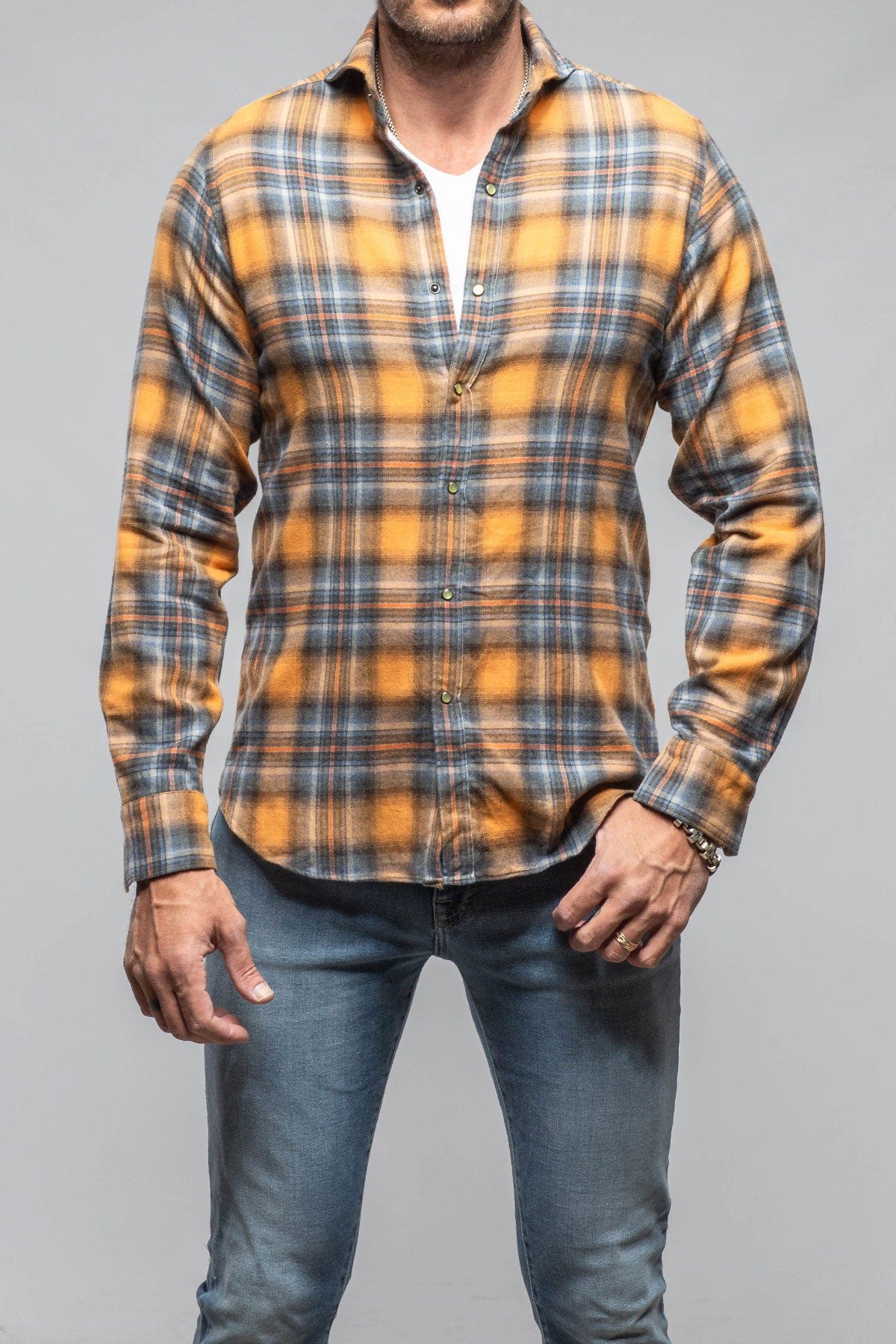 Giannetto Portofino Sunbeam Cotton Check Shirt In Orange Blue Mens - Shirts - Dress