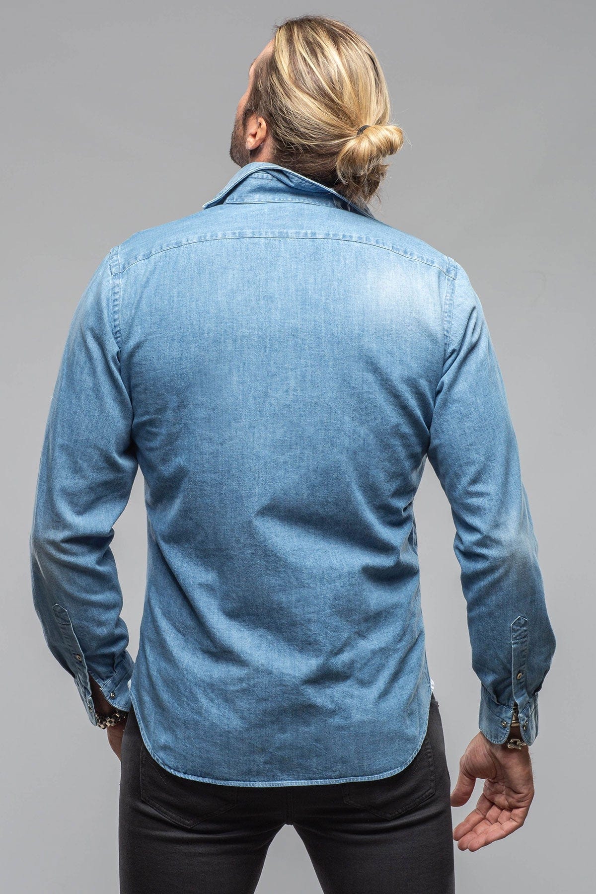Giannetto Portofino Sunset Denim Washed Snap Shirt In Bleached