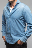 Giannetto Portofino Sunset Denim Washed Shirt in Bleached Blue | Mens - Shirts - Dress