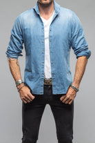 Giannetto Portofino Sunset Denim Washed Shirt in Bleached Blue | Mens - Shirts - Dress