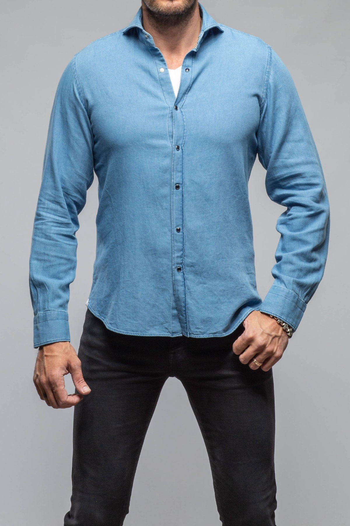 Giannetto Portofino Sunset Denim Washed Shirt In Blue Mens - Shirts - Dress