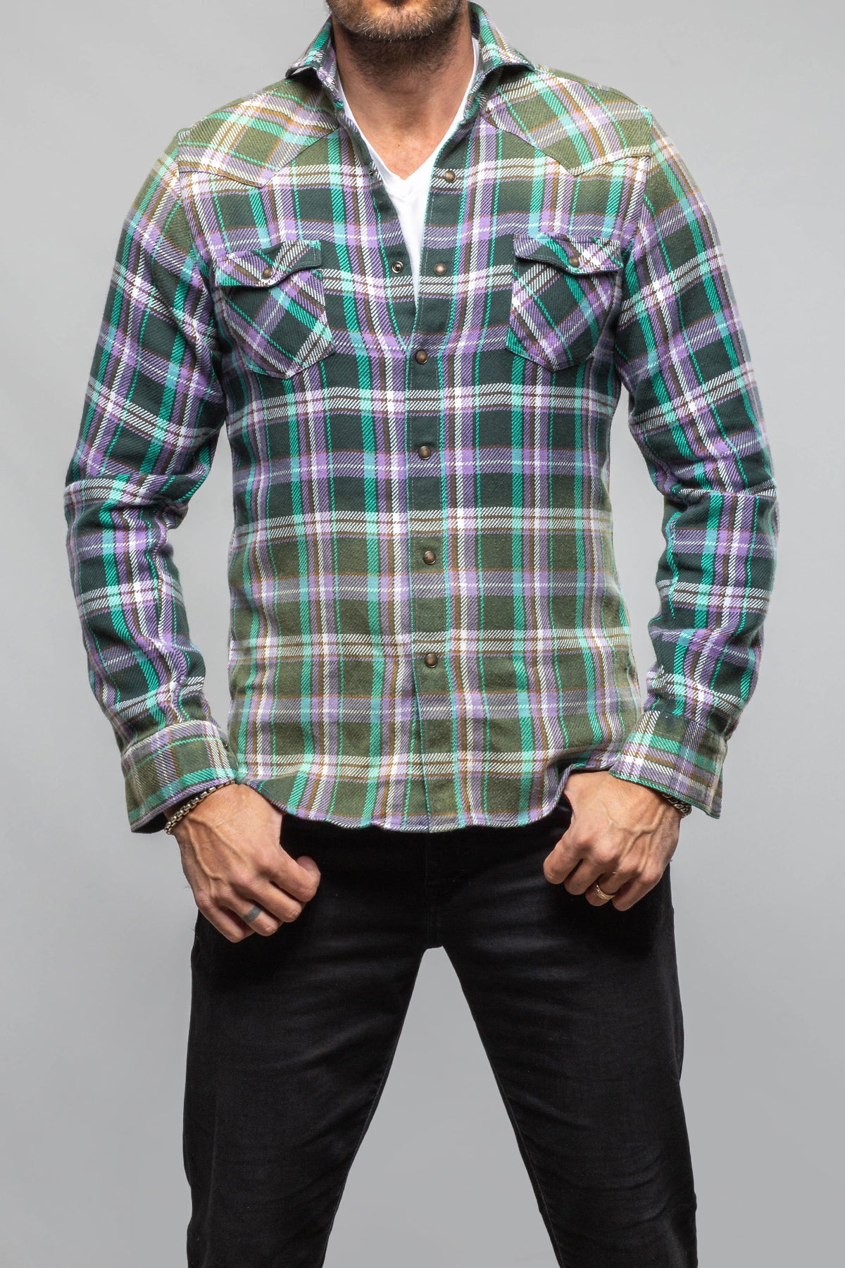 Thorens Western Snap Shirt In Purple - AXEL'S