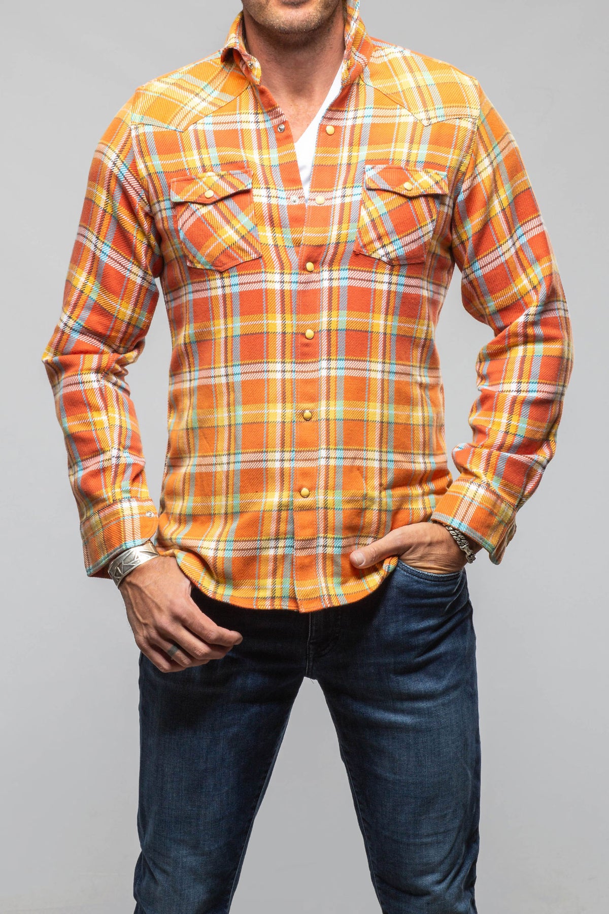 Giannetto Portofino Thorens Western Snap Shirt In Orange Mens - Shirts - Dress
