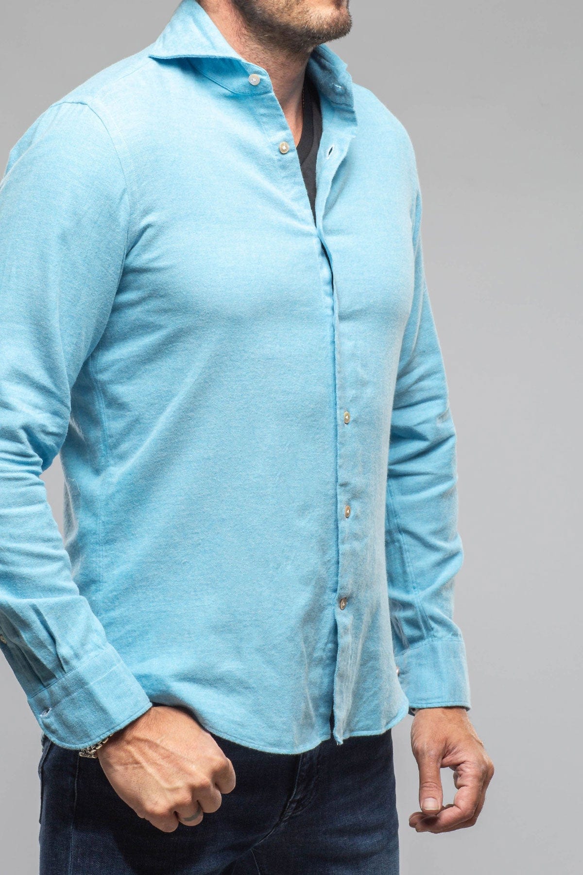 Giannetto Portofino Tranquil Washed Cotton Flannel In Blue | Mens - Shirts - Dress
