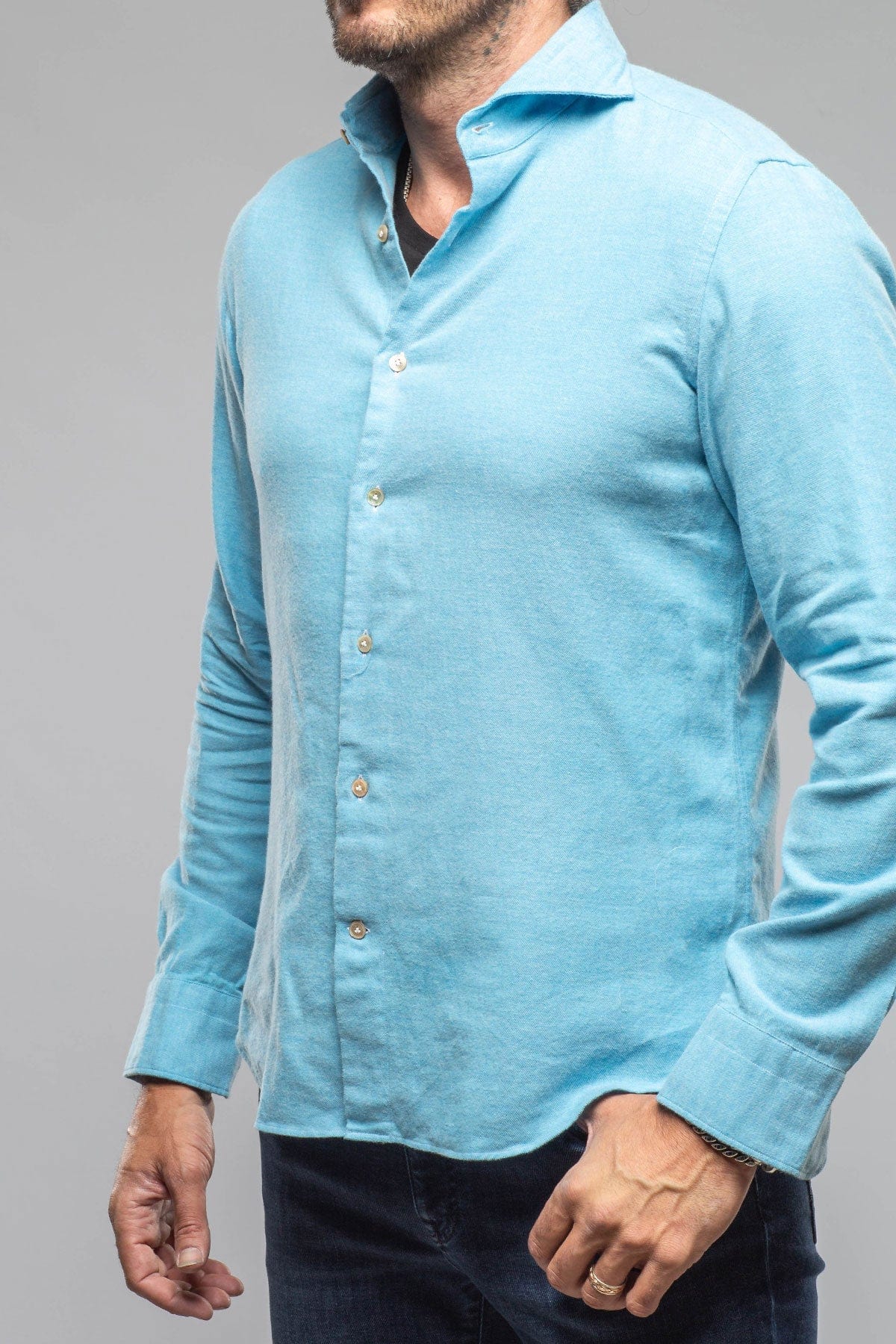 Giannetto Portofino Tranquil Washed Cotton Flannel In Blue | Mens - Shirts - Dress