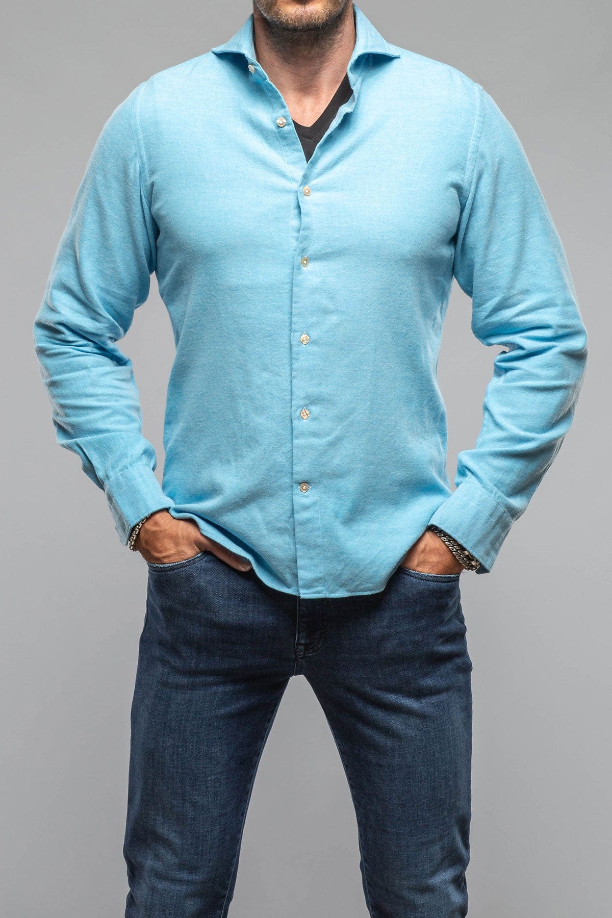 Giannetto Portofino Tranquil Washed Cotton Flannel In Blue | Mens - Shirts - Dress
