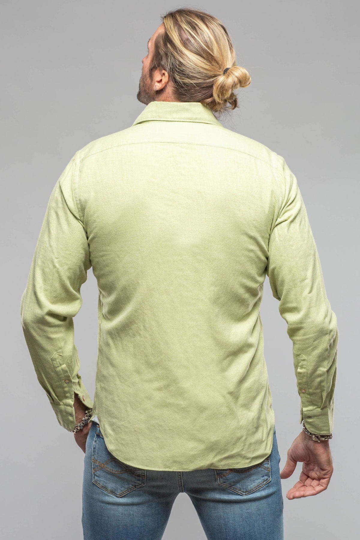 Giannetto Portofino Tranquil Washed Cotton Flannel In Green | Mens - Shirts - Dress