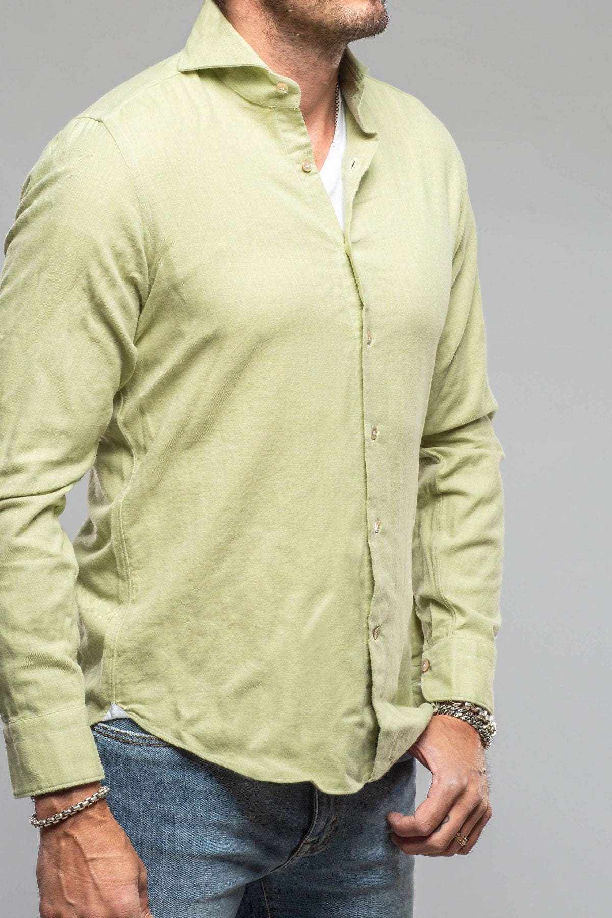Giannetto Portofino Tranquil Washed Cotton Flannel In Green | Mens - Shirts - Dress