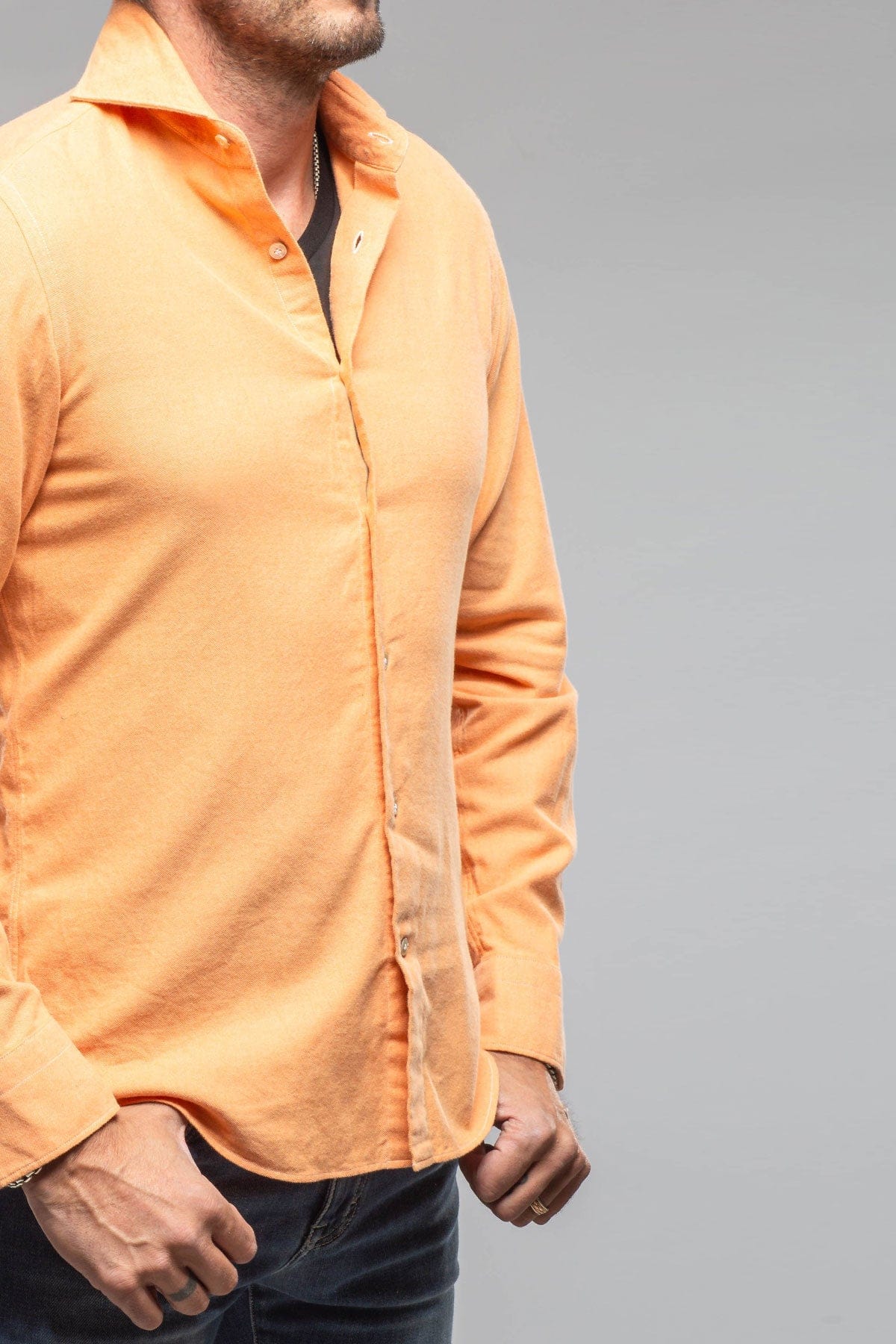 Giannetto Portofino Tranquil Washed Cotton Flannel In Orange | Mens - Shirts - Dress