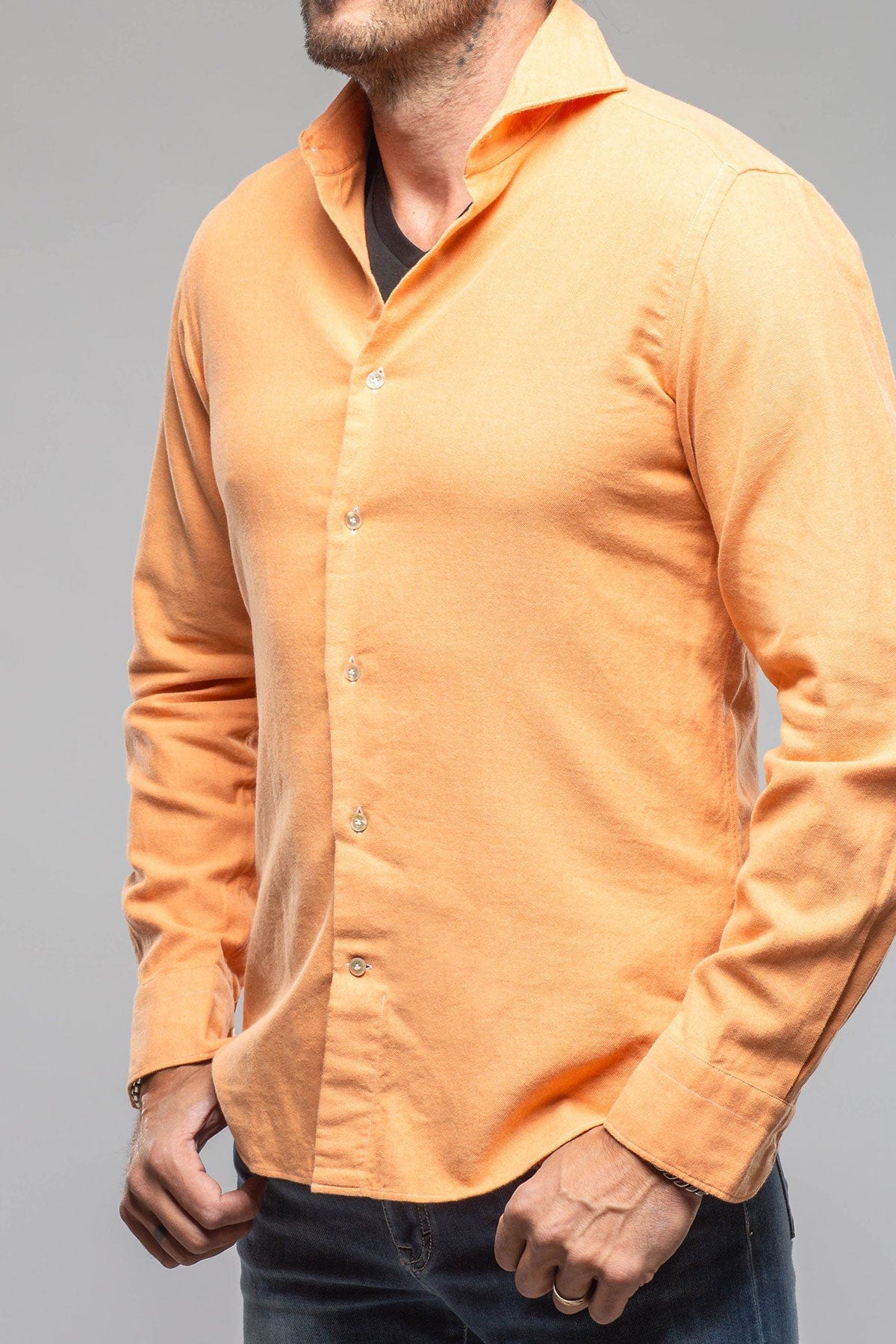 Giannetto Portofino Tranquil Washed Cotton Flannel In Orange | Mens - Shirts - Dress