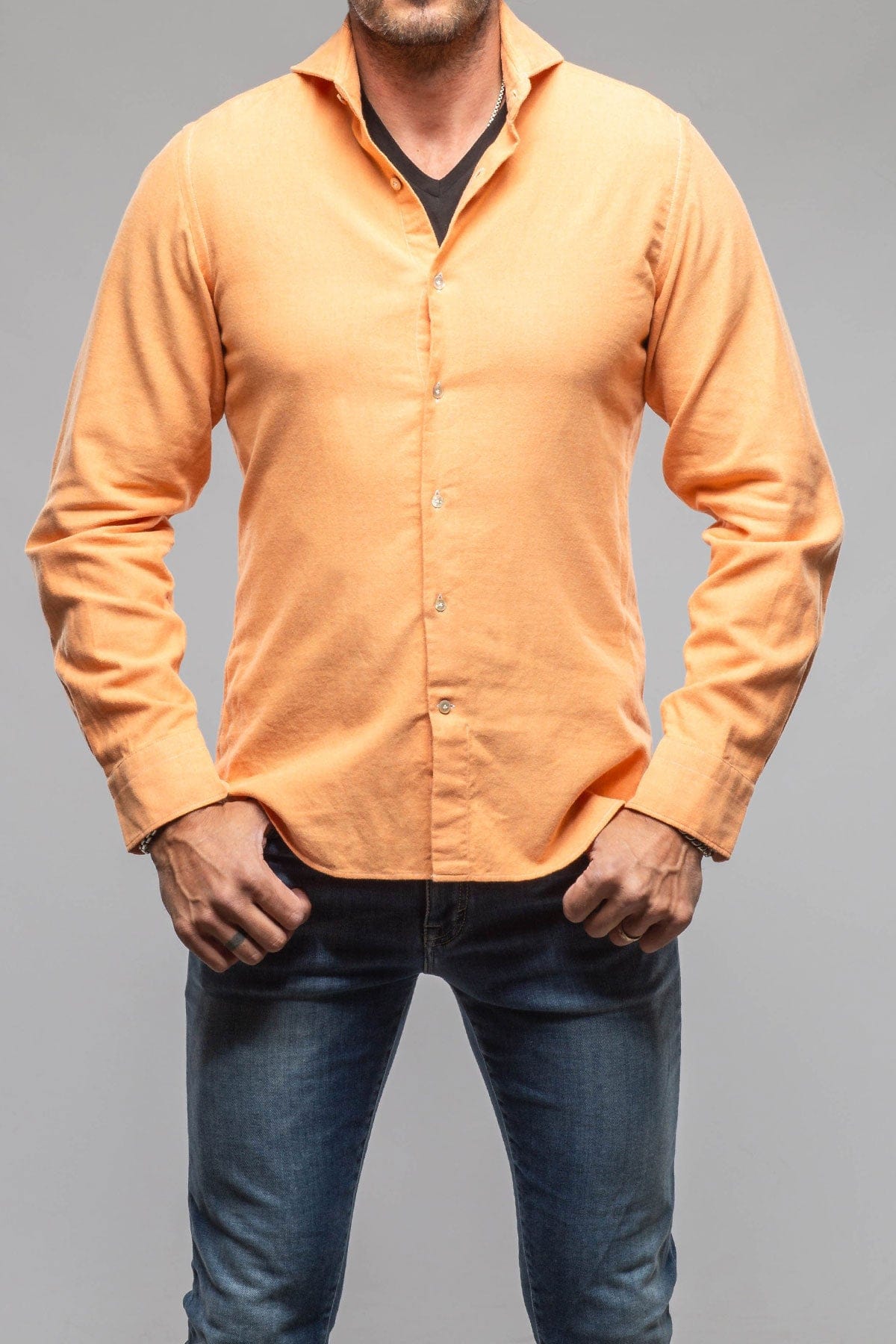 Giannetto Portofino Tranquil Washed Cotton Flannel In Orange | Mens - Shirts - Dress