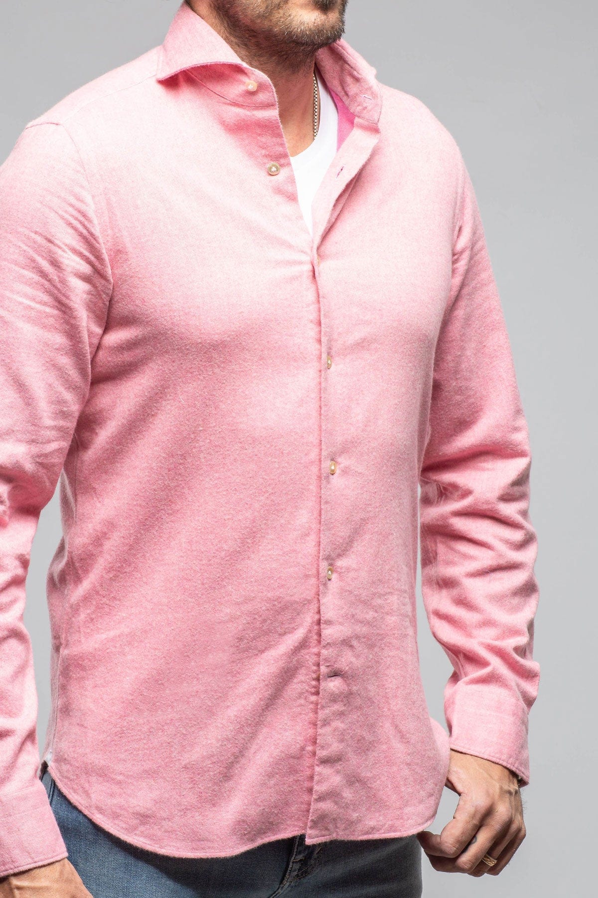 Giannetto Portofino Tranquil Washed Cotton Flannel In Pink Mens - Shirts - Dress