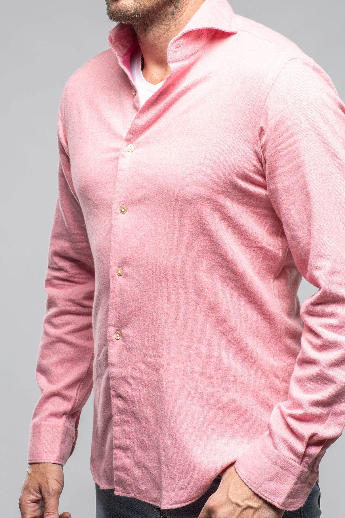 Giannetto Portofino Tranquil Washed Cotton Flannel In Pink Mens - Shirts - Dress