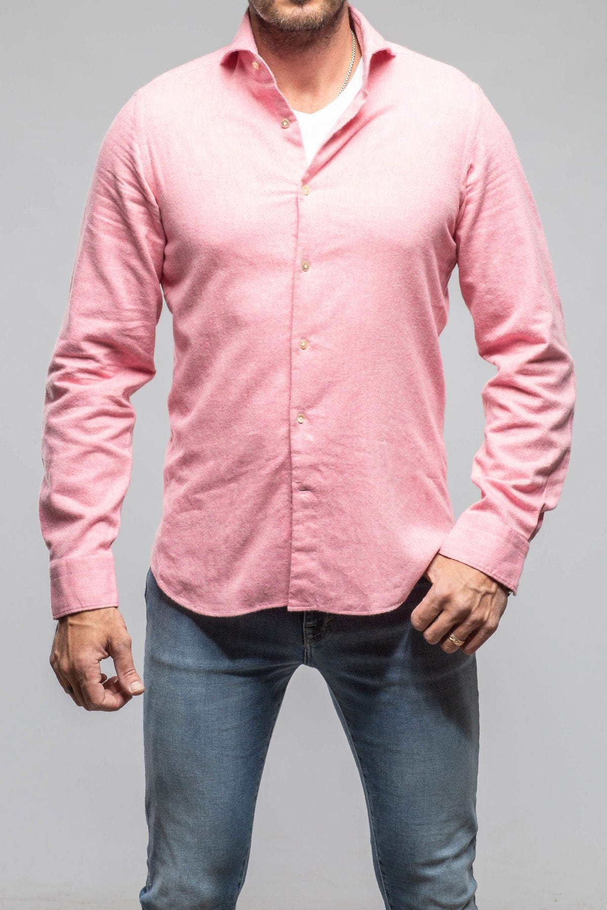 Giannetto Portofino Tranquil Washed Cotton Flannel In Pink Mens - Shirts - Dress