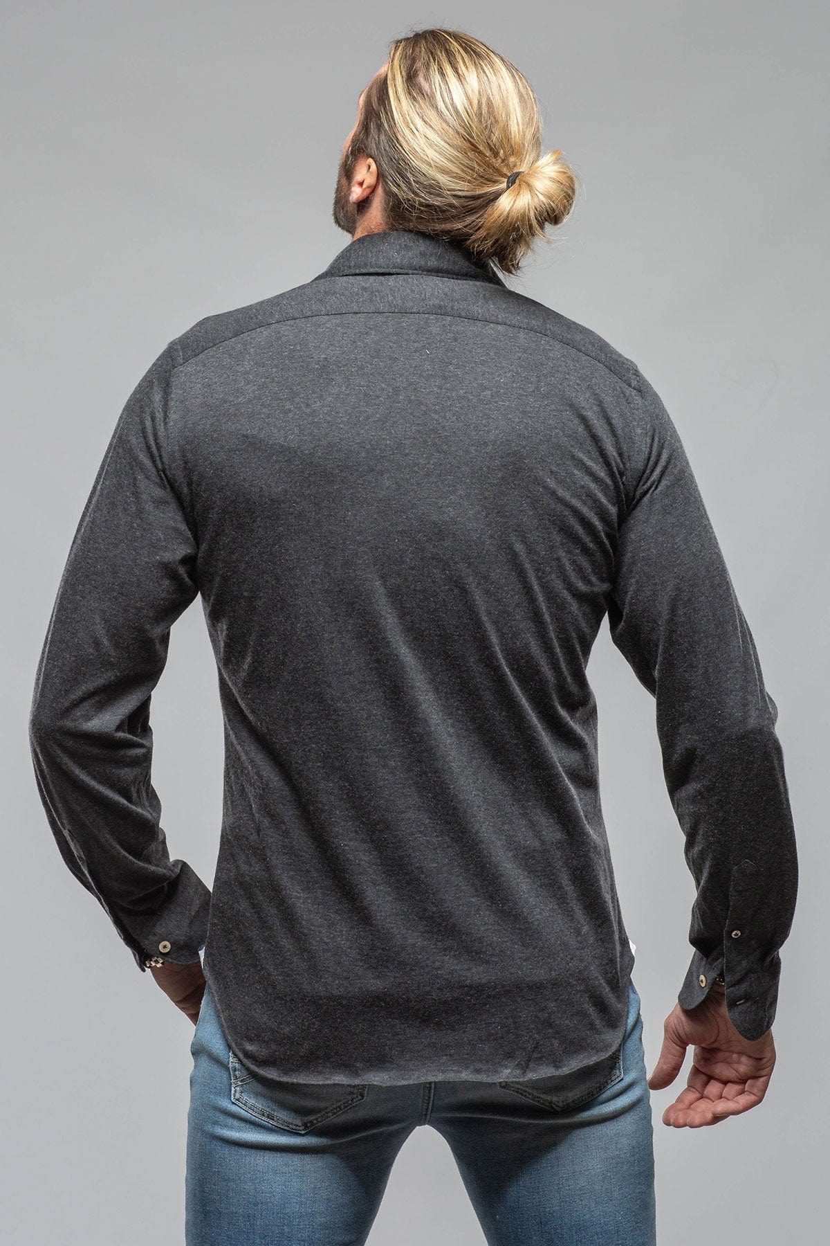 Giannetto Portofino Treasure Cotton Cashmere Jersey In Dark Grey Mens - Shirts - Dress
