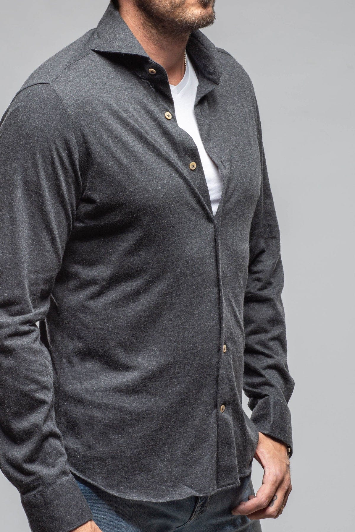 Giannetto Portofino Treasure Cotton Cashmere Jersey In Dark Grey Mens - Shirts - Dress