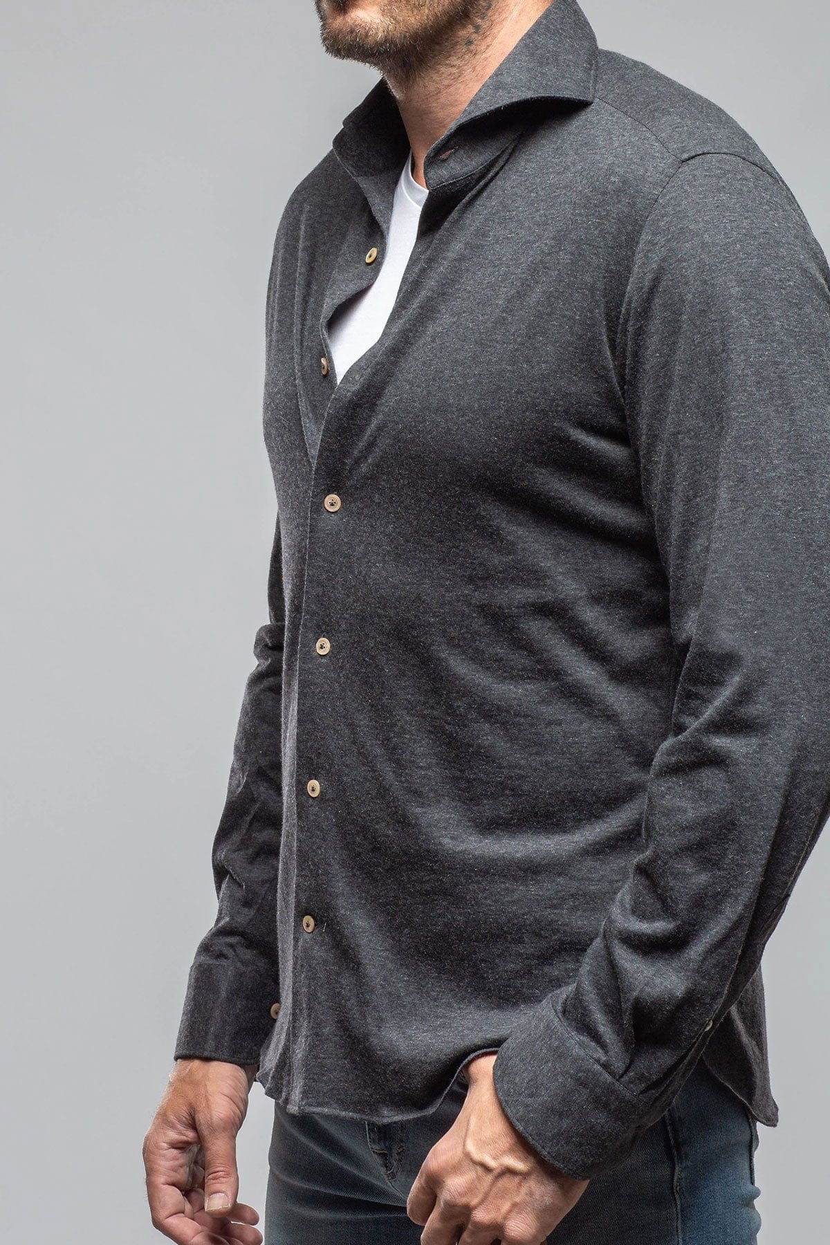 Giannetto Portofino Treasure Cotton Cashmere Jersey In Dark Grey Mens - Shirts - Dress
