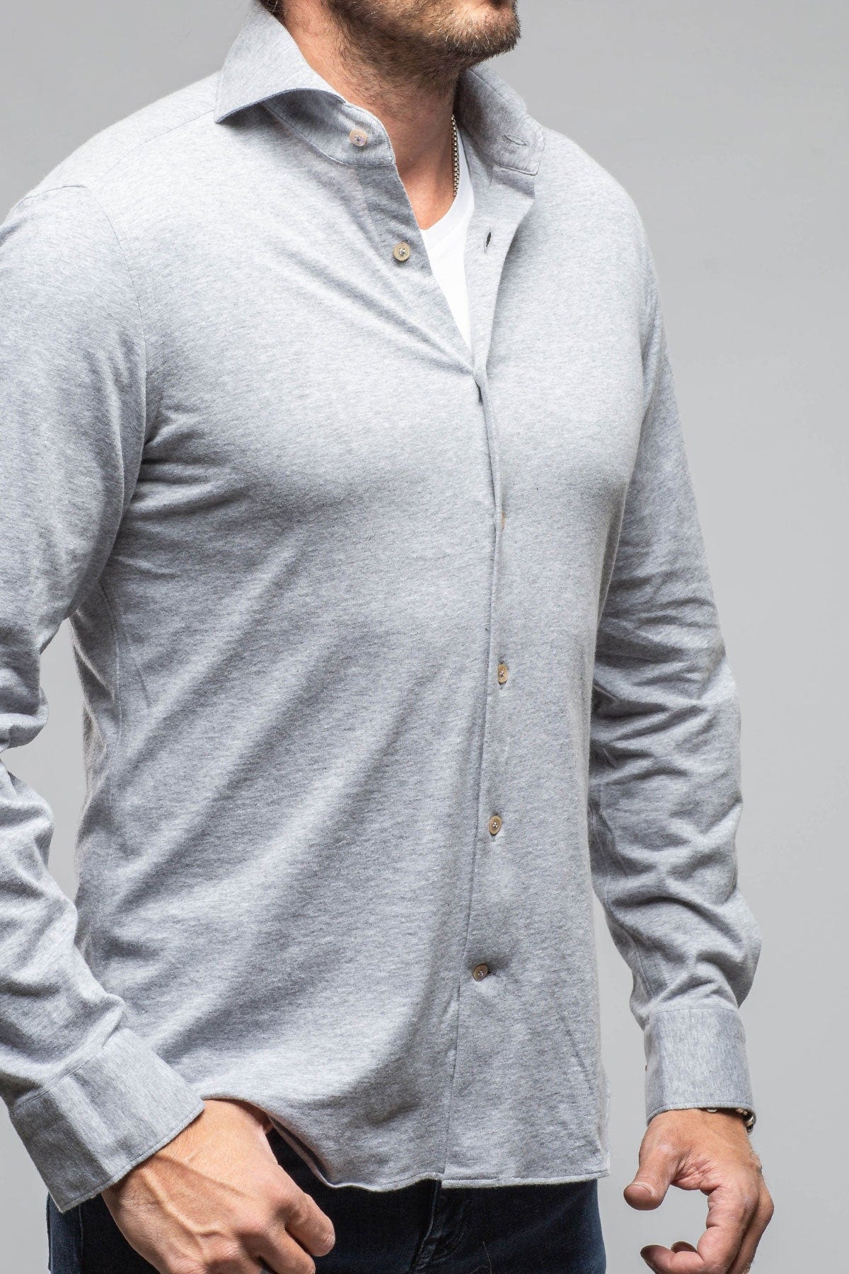 Giannetto Portofino Treasure Cotton Cashmere Jersey In Grey Mens - Shirts - Dress