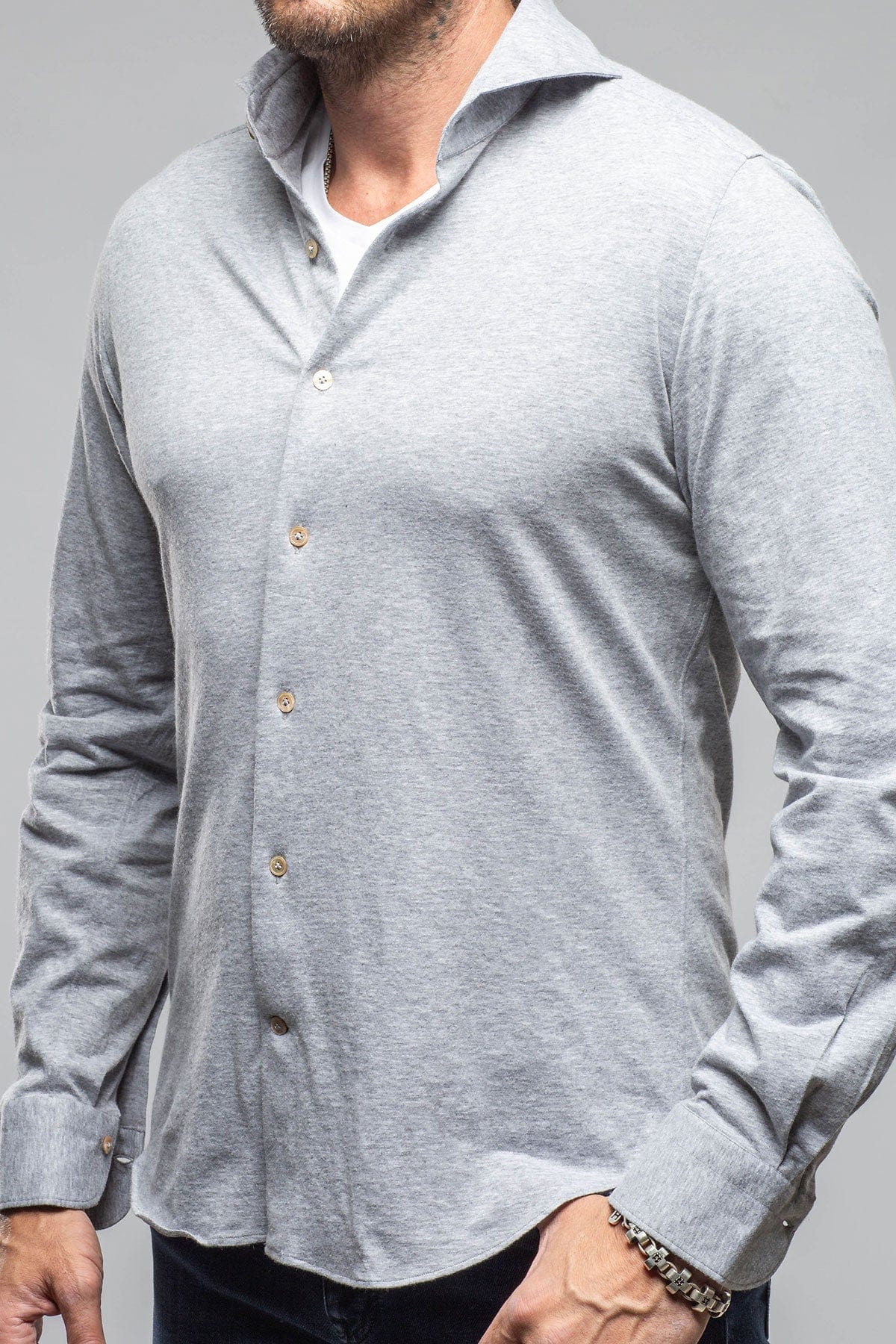 Giannetto Portofino Treasure Cotton Cashmere Jersey In Grey Mens - Shirts - Dress