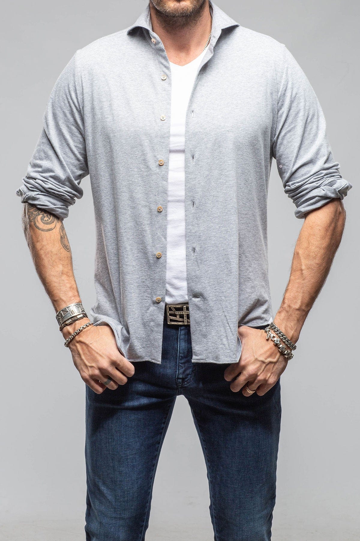 Giannetto Portofino Treasure Cotton Cashmere Jersey In Grey Mens - Shirts - Dress